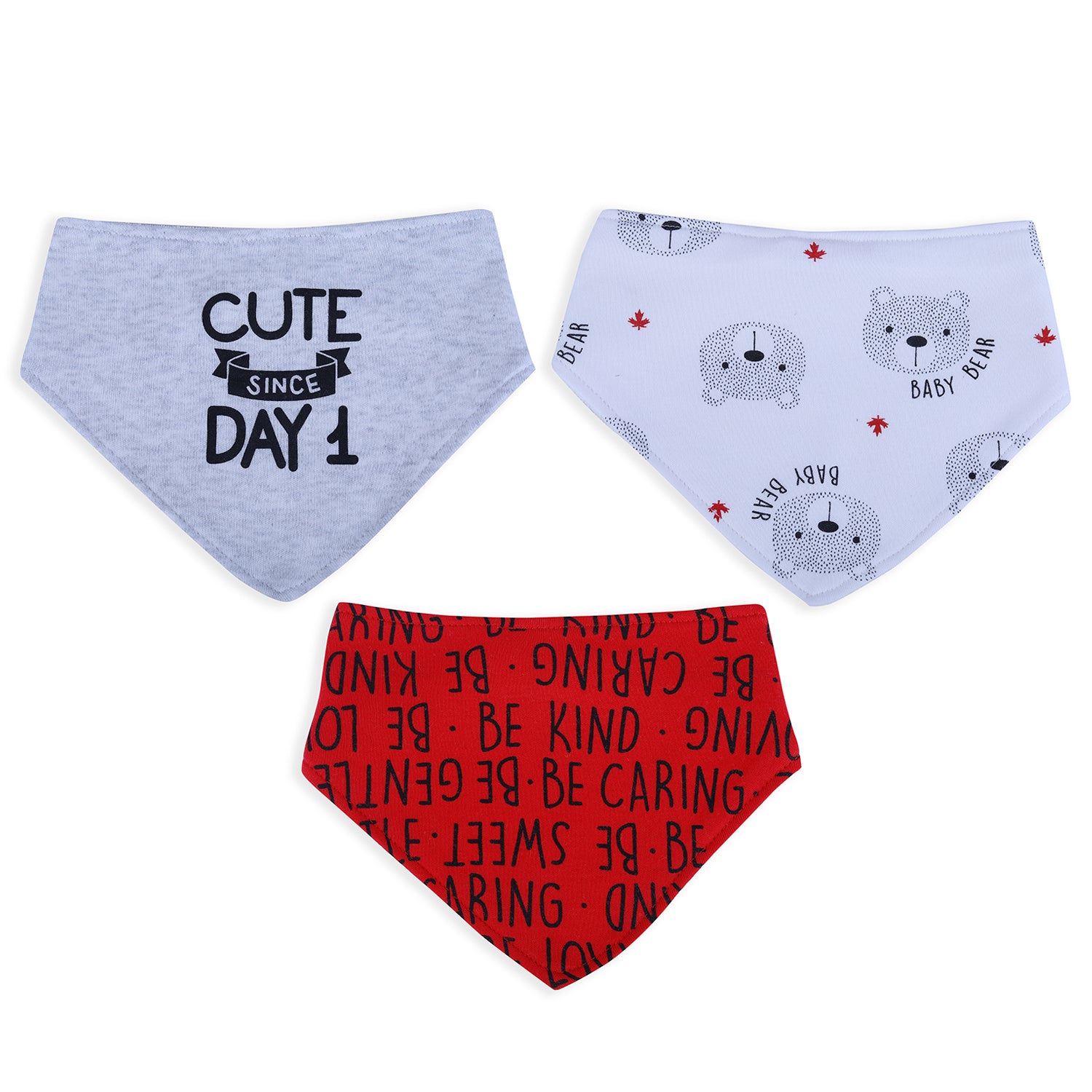 Baby Moo Cute Since Day 1 Cotton 3 Pack Bandana Bibs - Red - Baby Moo