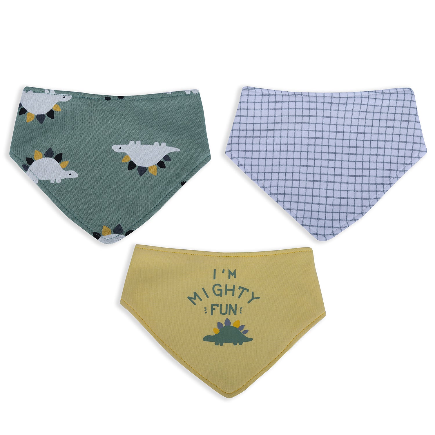 Baby Moo Dino Mighty Fun Cotton 3 Pack Bandana Bibs - Multicolour - Baby Moo