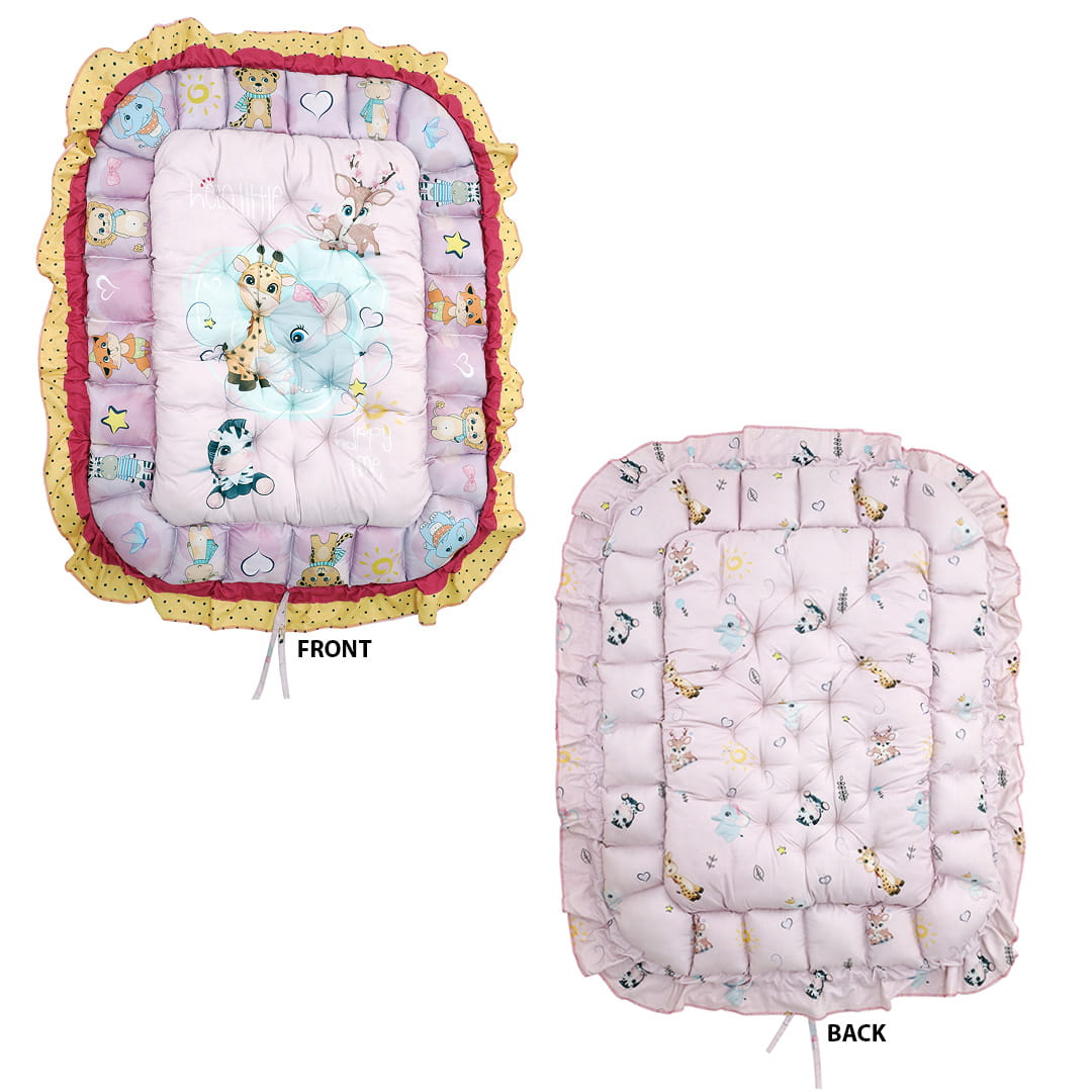 Baby Moo Animal Kingdom Premium Reversible Bedding Set With 6 Pillows And Tub Mattress Set - Pink - Baby Moo