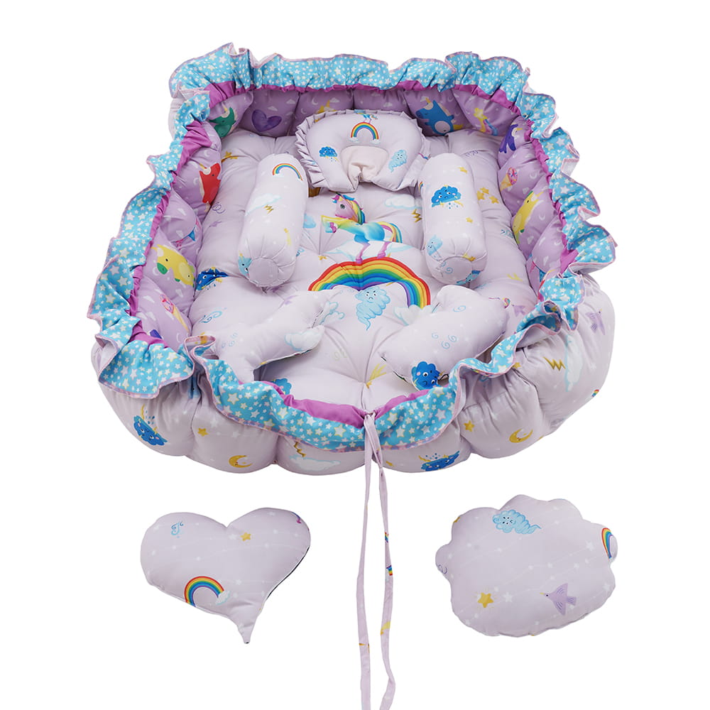 Baby Moo Unicorn Premium Reversible Bedding Set With 6 Pillows And Tub Mattress Set - Pink - Baby Moo