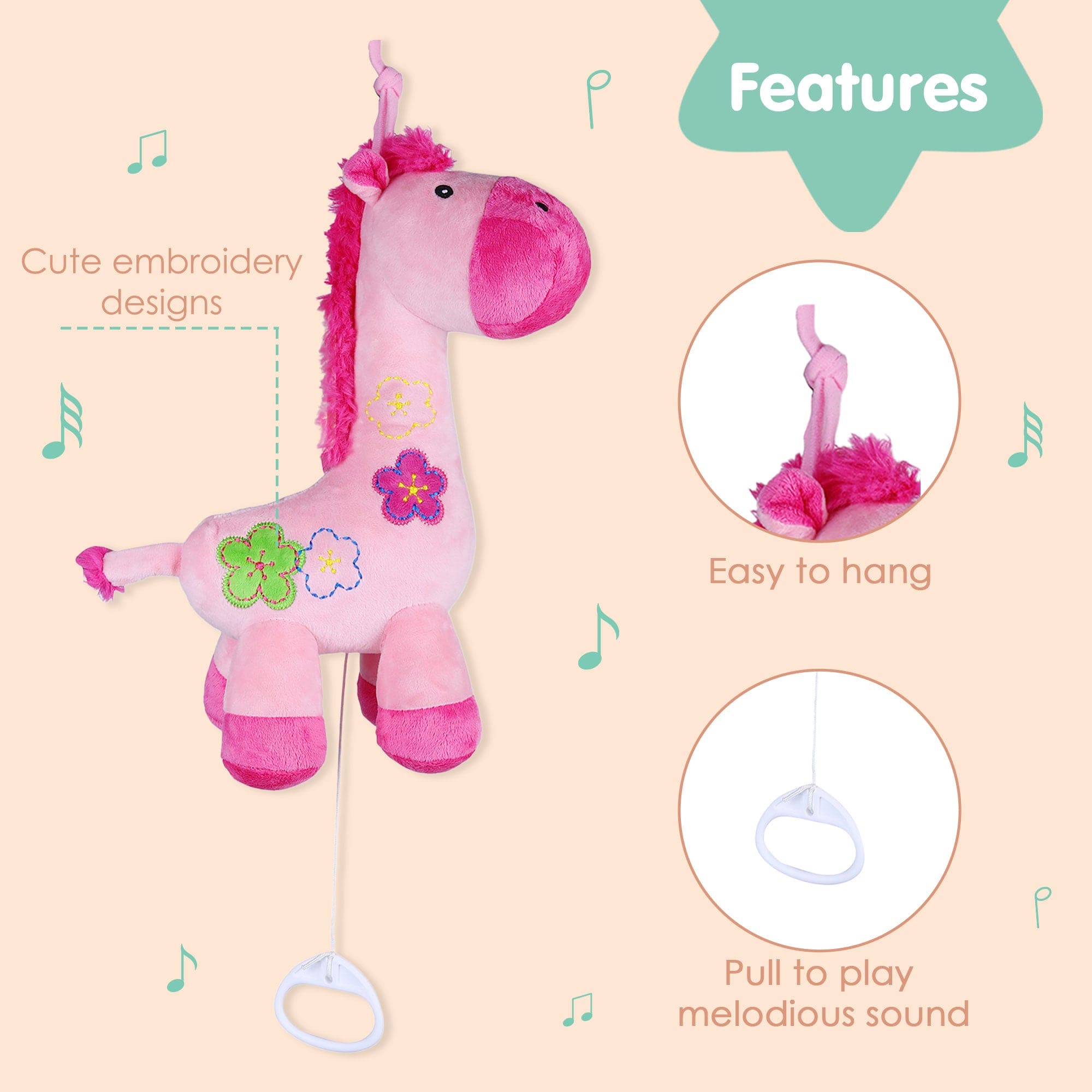 Pony Bed Hanging Musical Pulling Toy - Pink