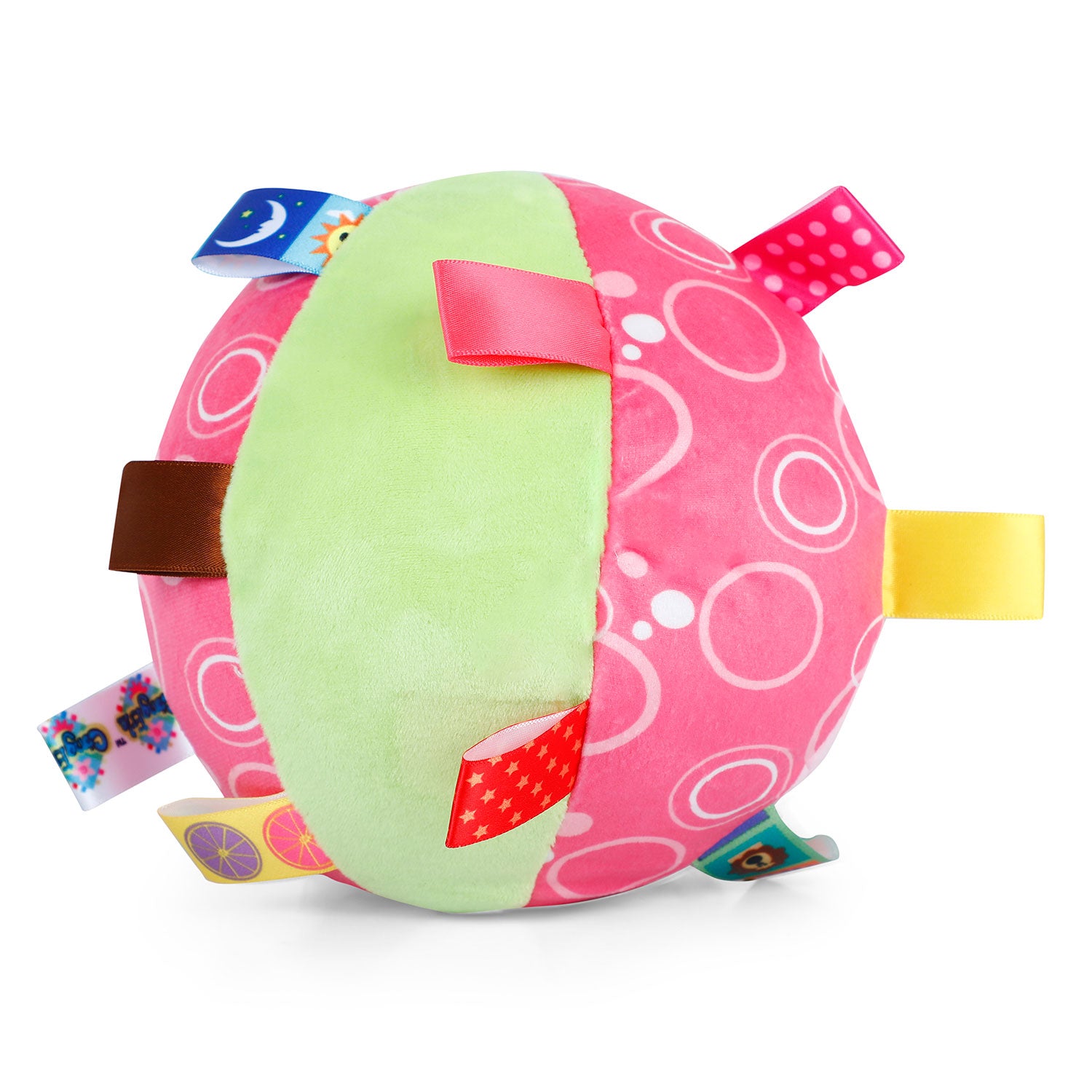 Baby Moo Blushing Cat Colorful Tag Soft Plush Rattle Ball - Pink