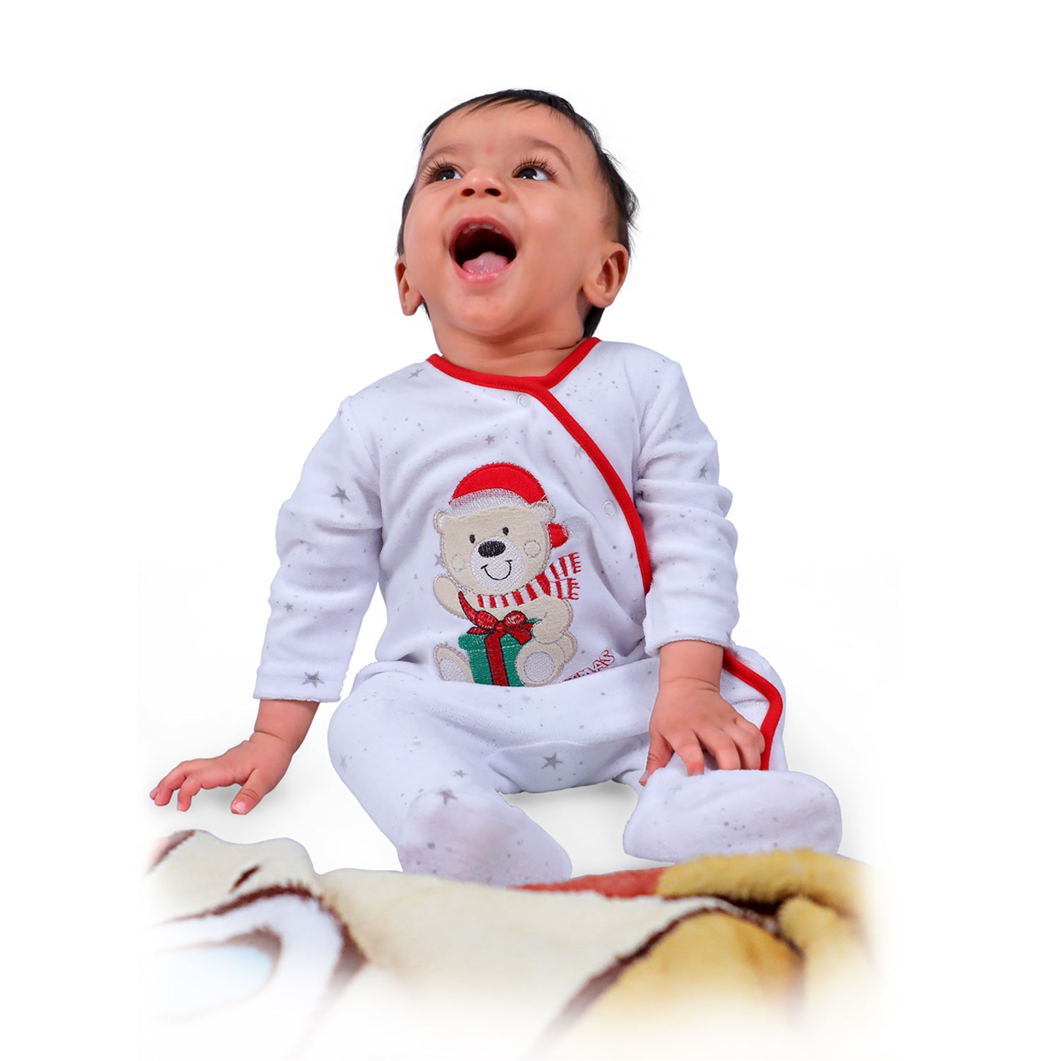 Santa's Favourite Infant Full Sleeves Snap Button Bodysuit Romper - White