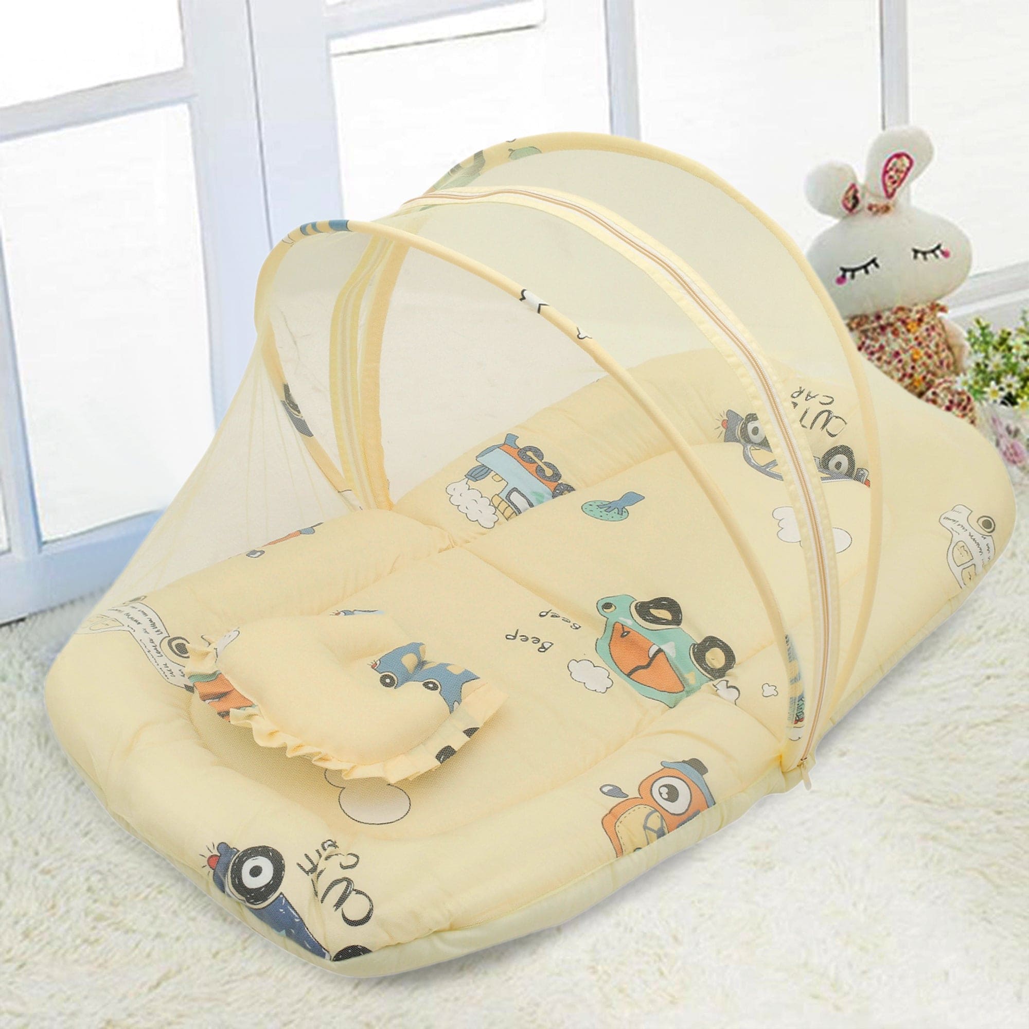 Mosquito Net Tent Mattress Set With Neck Pillow Vintage Ride Yellow