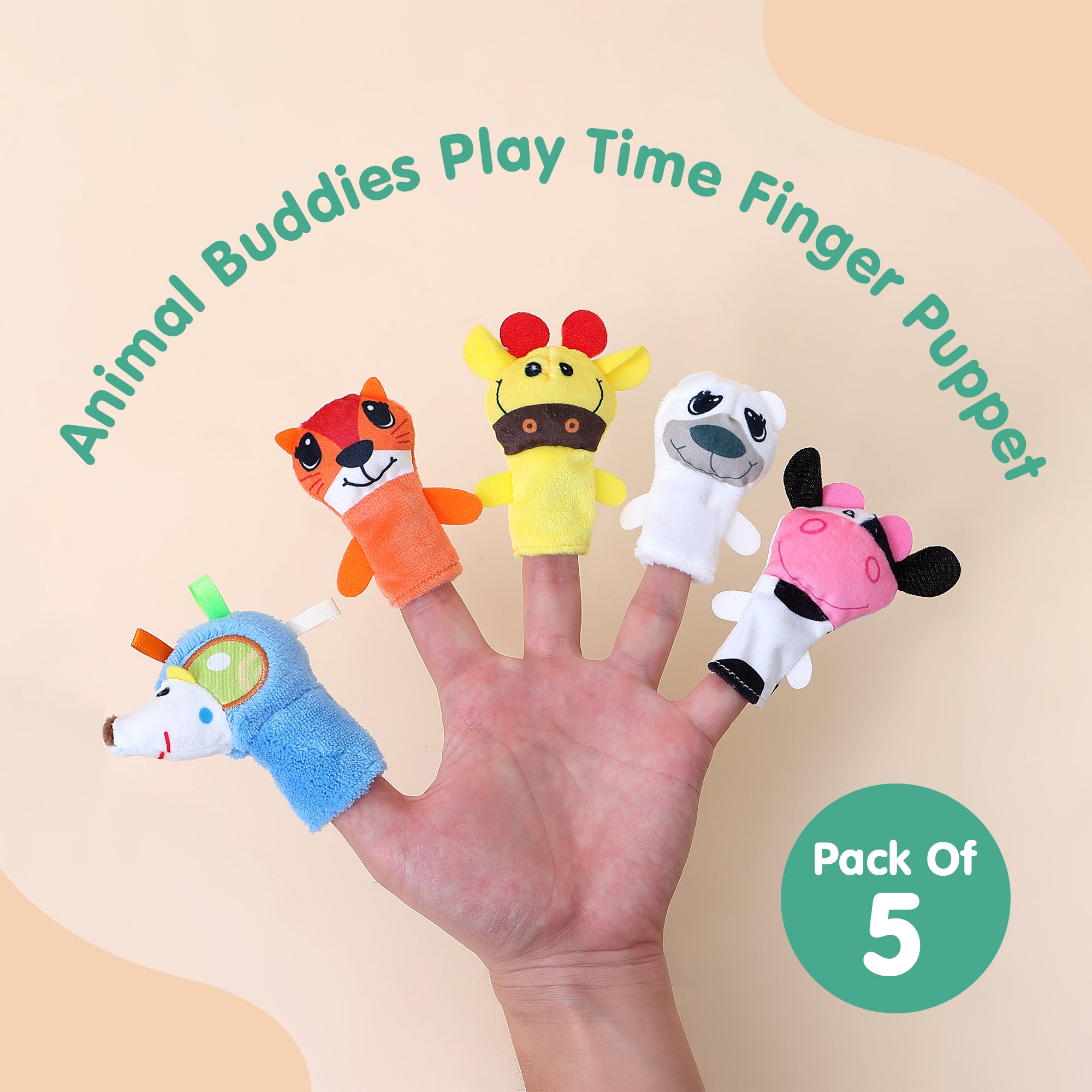 Baby Moo Animal Buddies Play Time Pack of 5 Plush Storytelling  Finger Puppets - Multicolour
