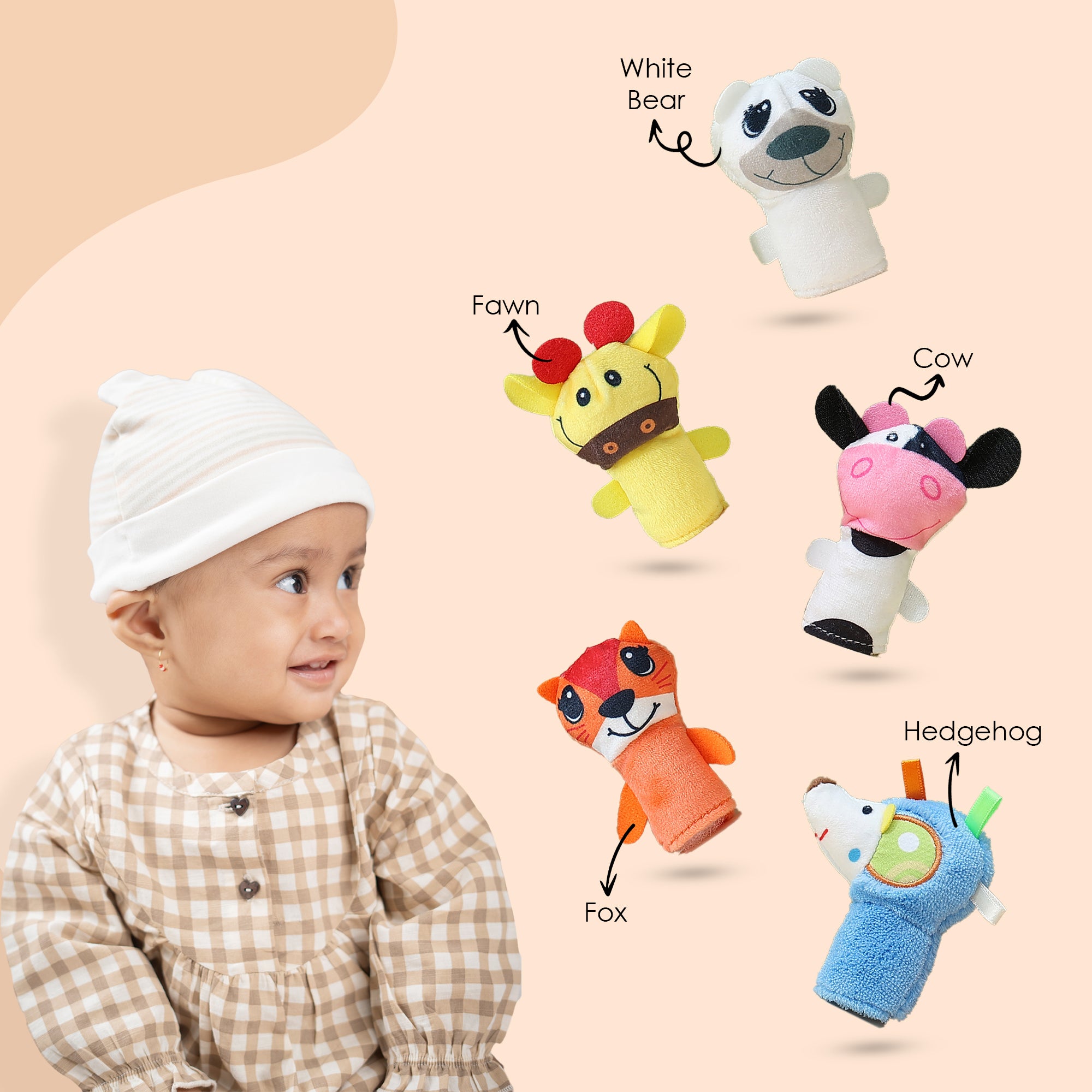 Baby Moo Animal Buddies Play Time Pack of 5 Plush Storytelling  Finger Puppets - Multicolour
