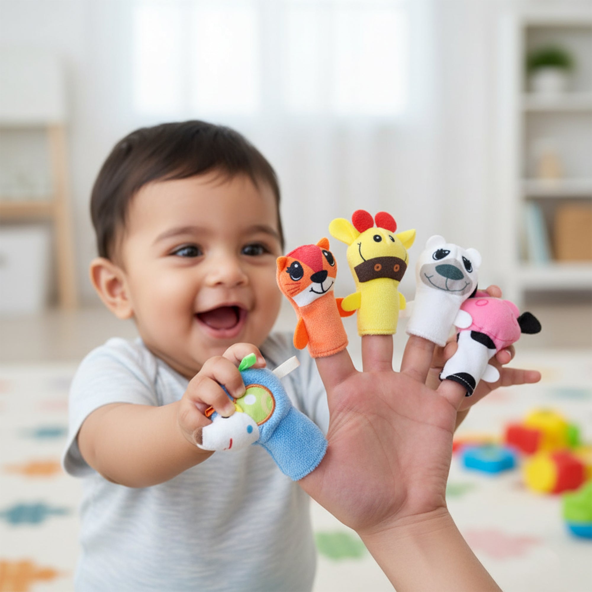 Baby Moo Animal Buddies Play Time Pack of 5 Plush Storytelling  Finger Puppets - Multicolour