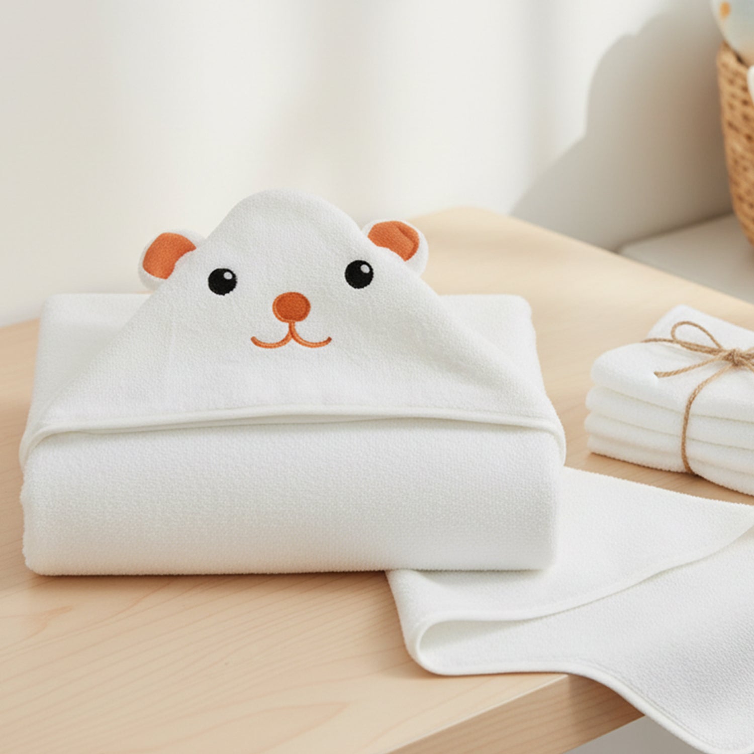 Baby Moo Cute Animal 3D Absorbent Hooded Towel - White And Brown