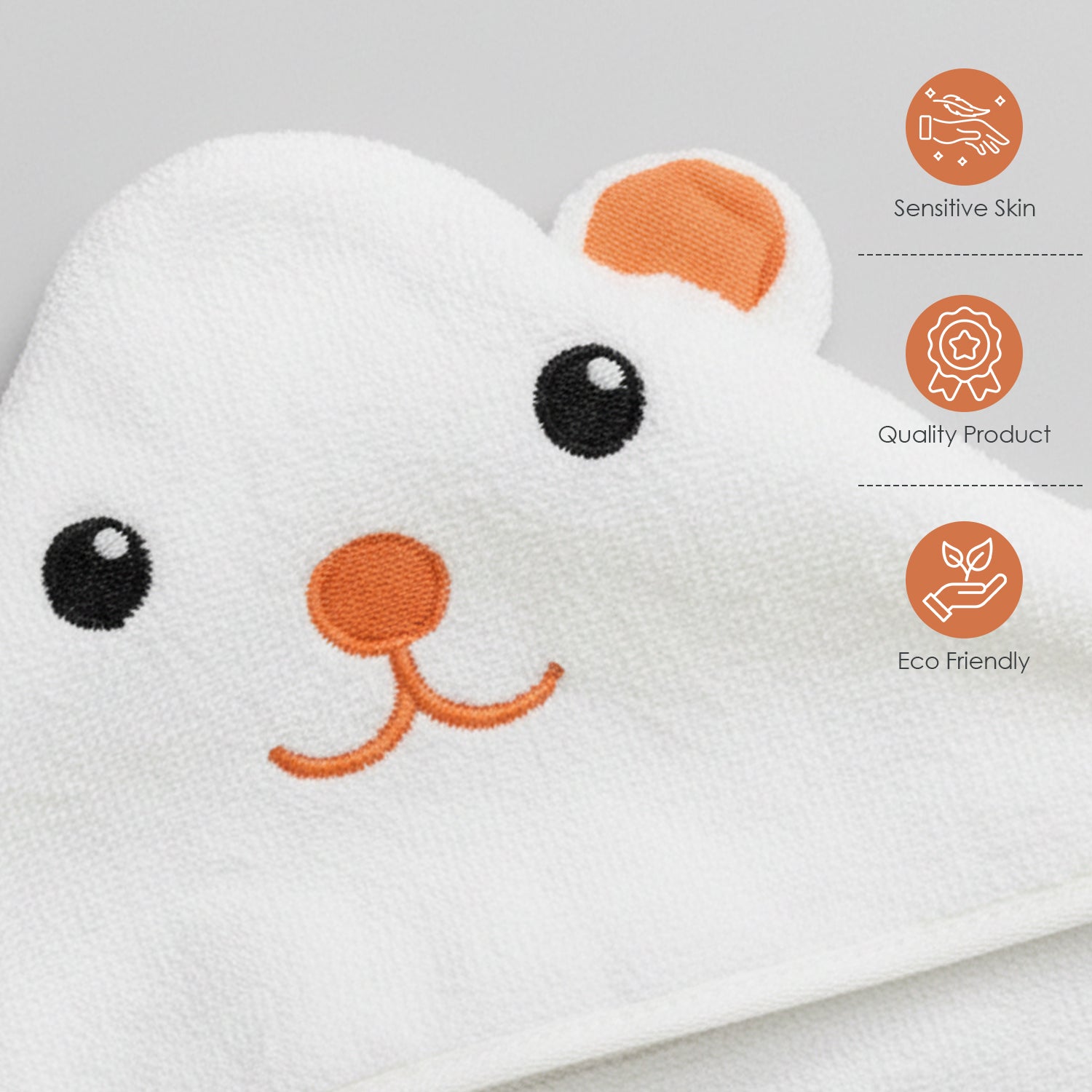 Baby Moo Cute Animal 3D Absorbent Hooded Towel - White And Brown