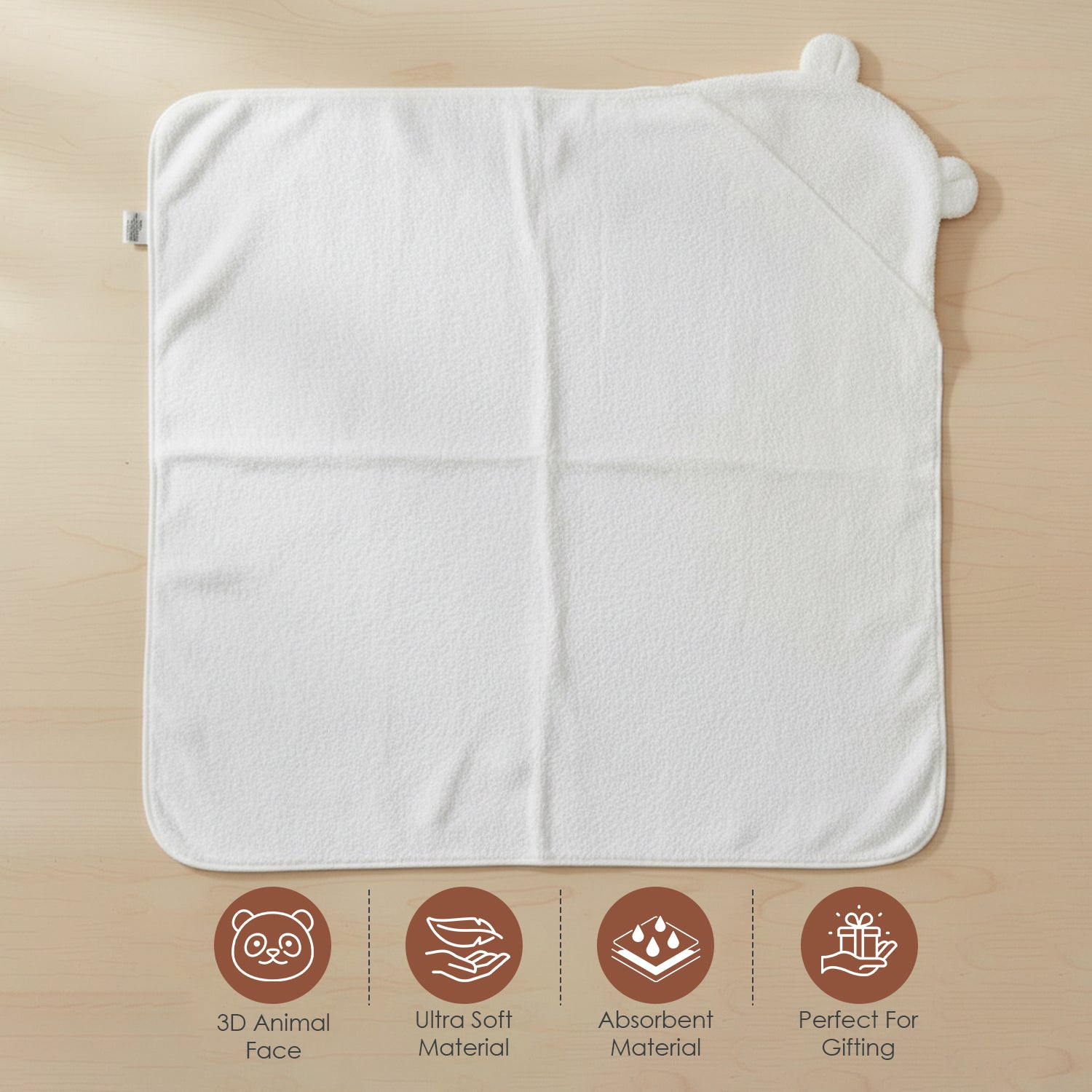 Baby Moo Little Bear 3D Absorbent Hooded Towel - White