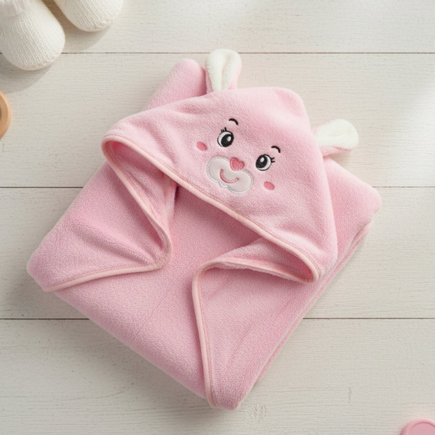 Baby Moo Blushing Bunny 3D Absorbent Hooded Towel - Pink