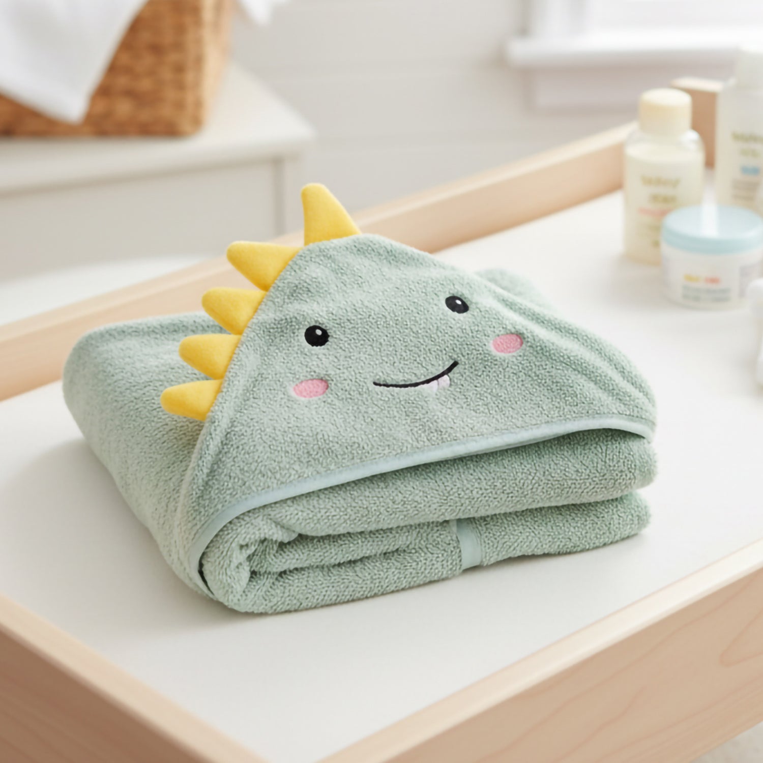 Baby Moo Baby Dino 3D Absorbent Hooded Towel - Mint Green