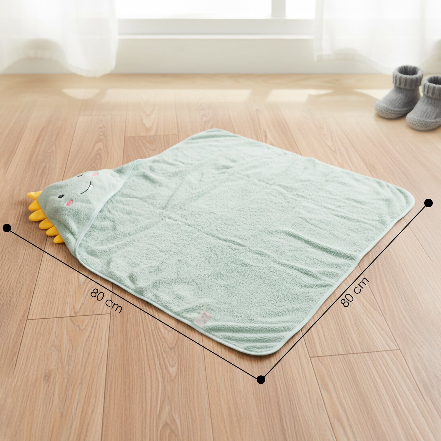 Baby Moo Baby Dino 3D Absorbent Hooded Towel - Mint Green