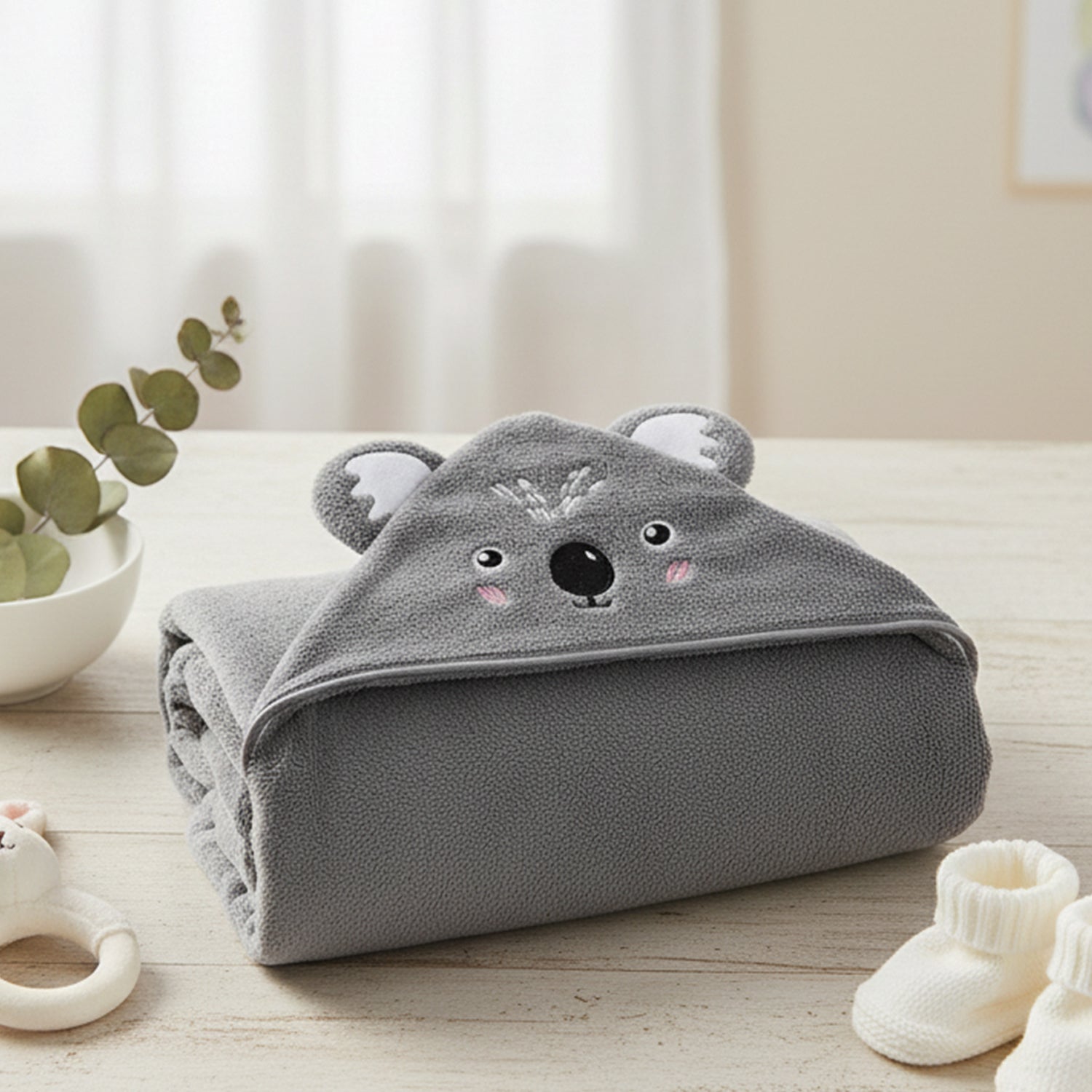 Baby Moo Cuddly Koala 3D Absorbent Hooded Towel - Grey
