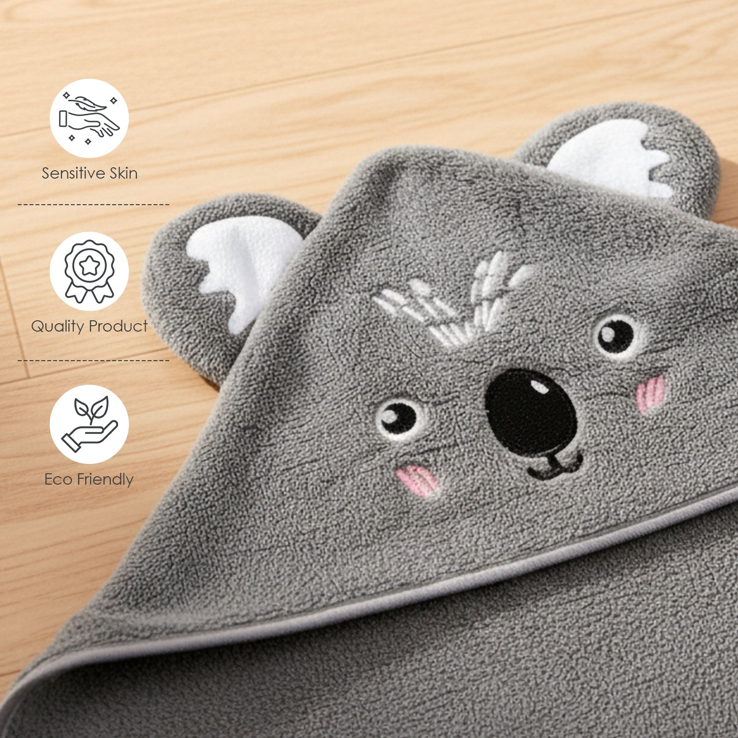 Baby Moo Cuddly Koala 3D Absorbent Hooded Towel - Grey