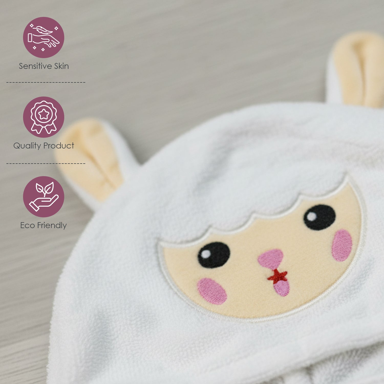 Baby Moo Cute Sheep 3D Absorbent Hooded Towel - White
