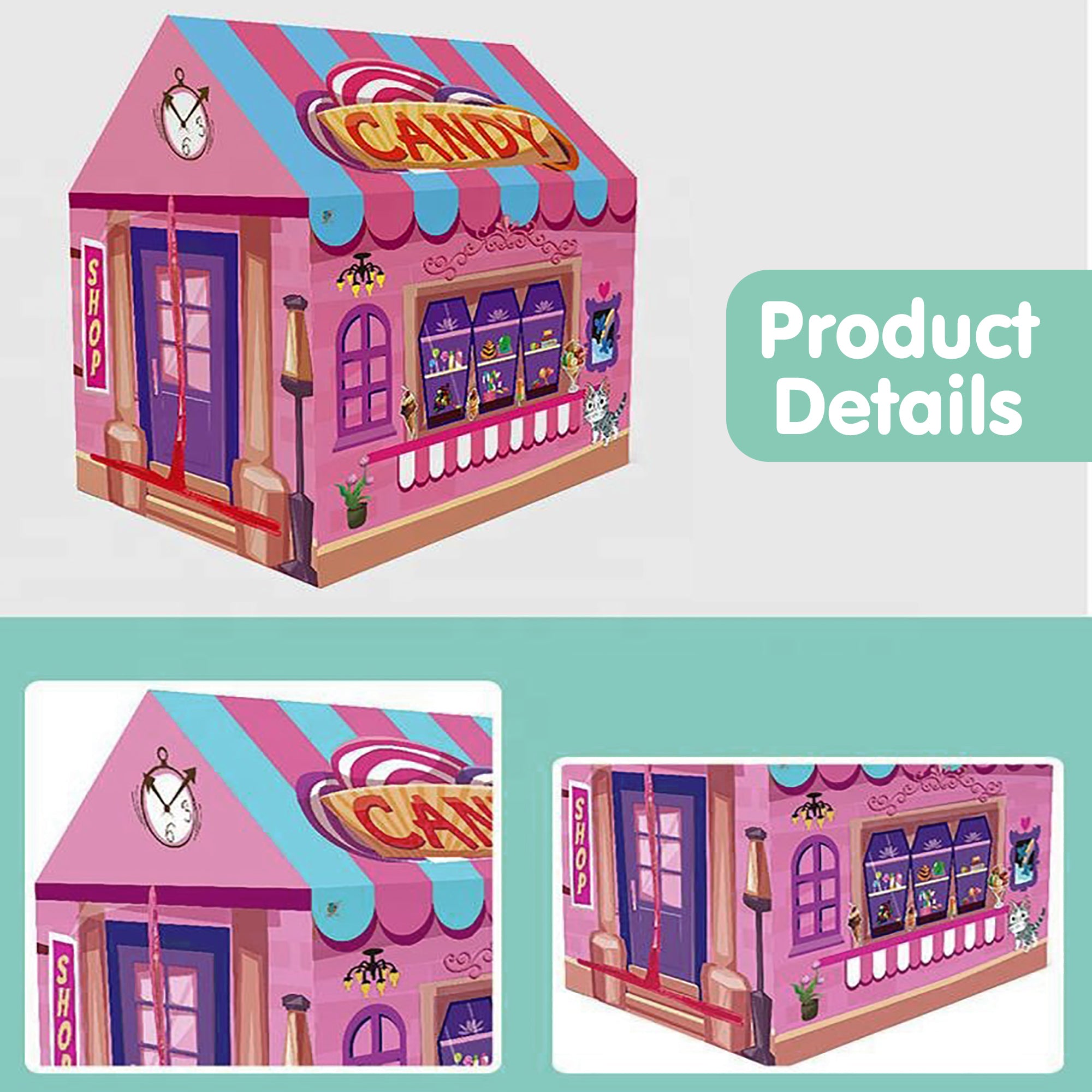 Playtime Foldable Tent House Candy Shop - Pink