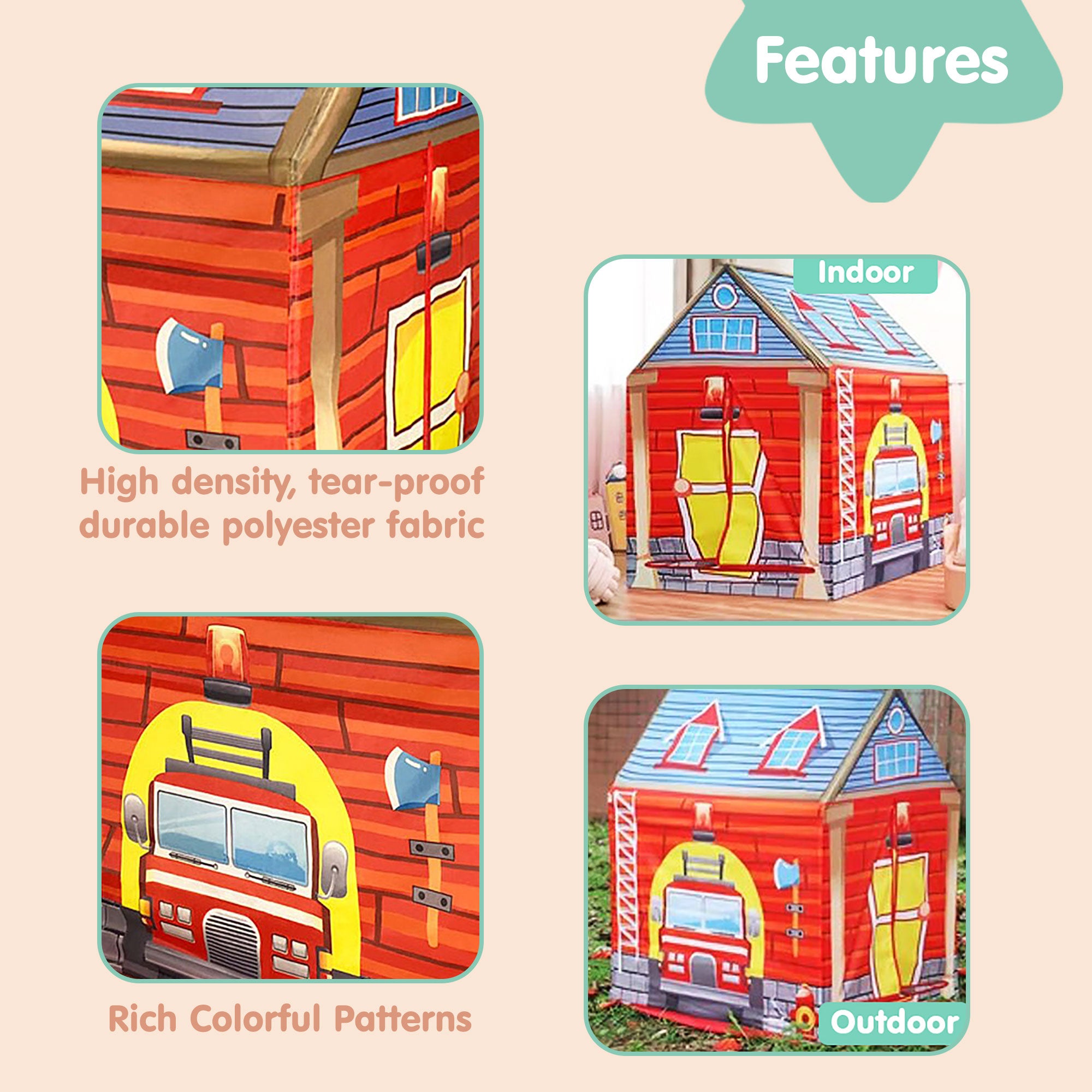 Playtime Foldable Tent House Fire Station - Red