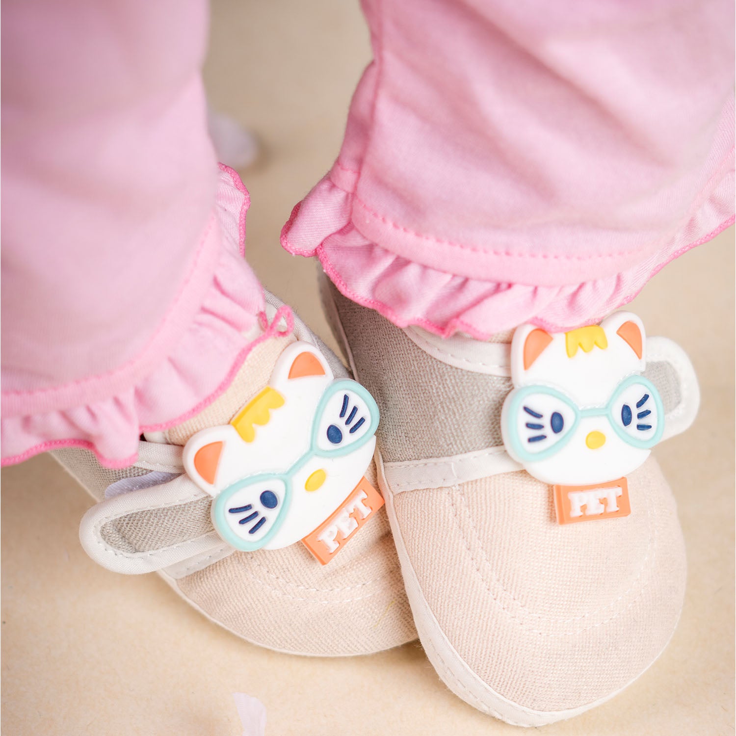 Baby Moo Kitty Love Soft Sole Anti-Slip Booties - Beige - Baby Moo