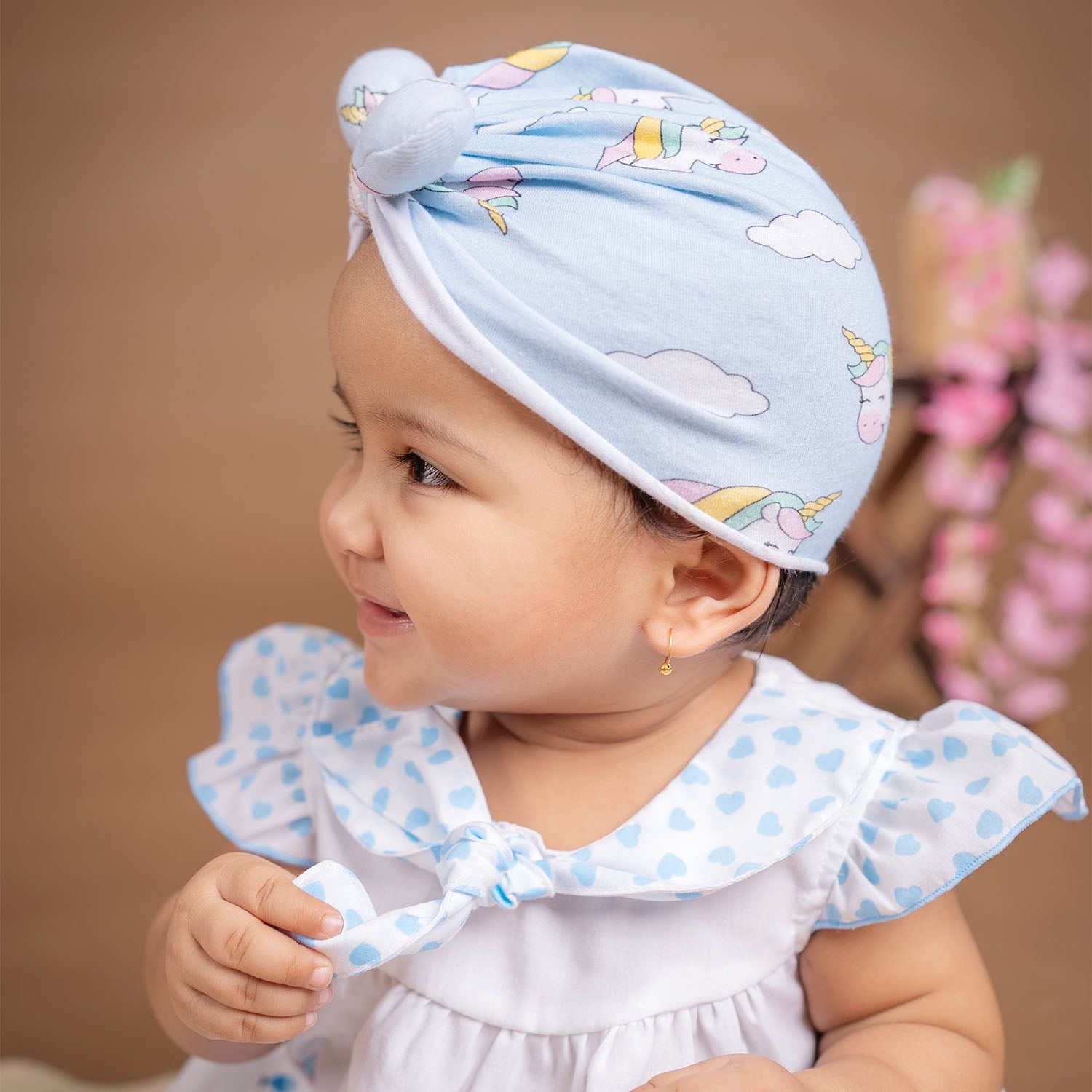 Baby Moo Unicorn Shiny Bow Matching Cap And Socks Set - Blue - Baby Moo