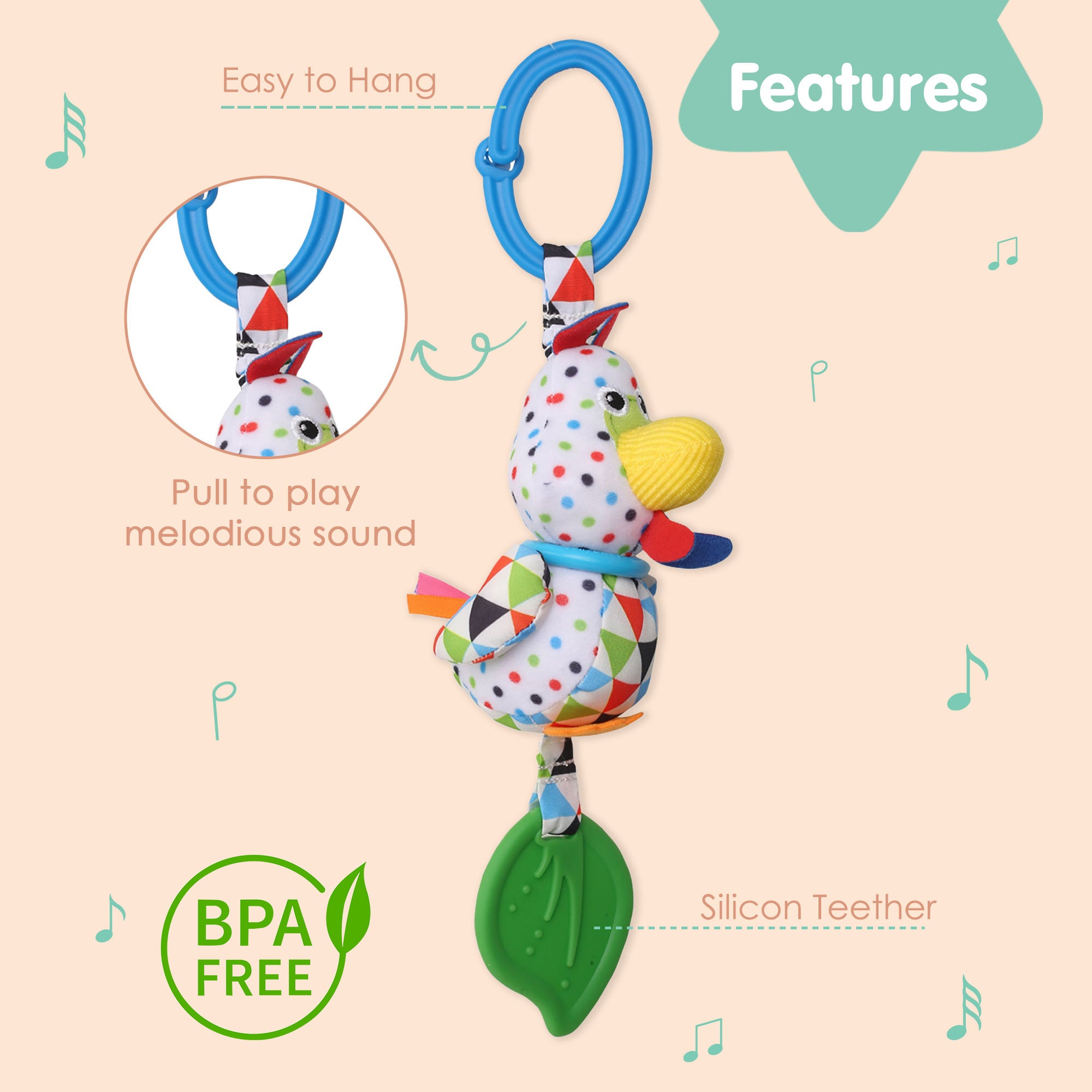 Chicken White Hanging Toy With Vibrations With Teether