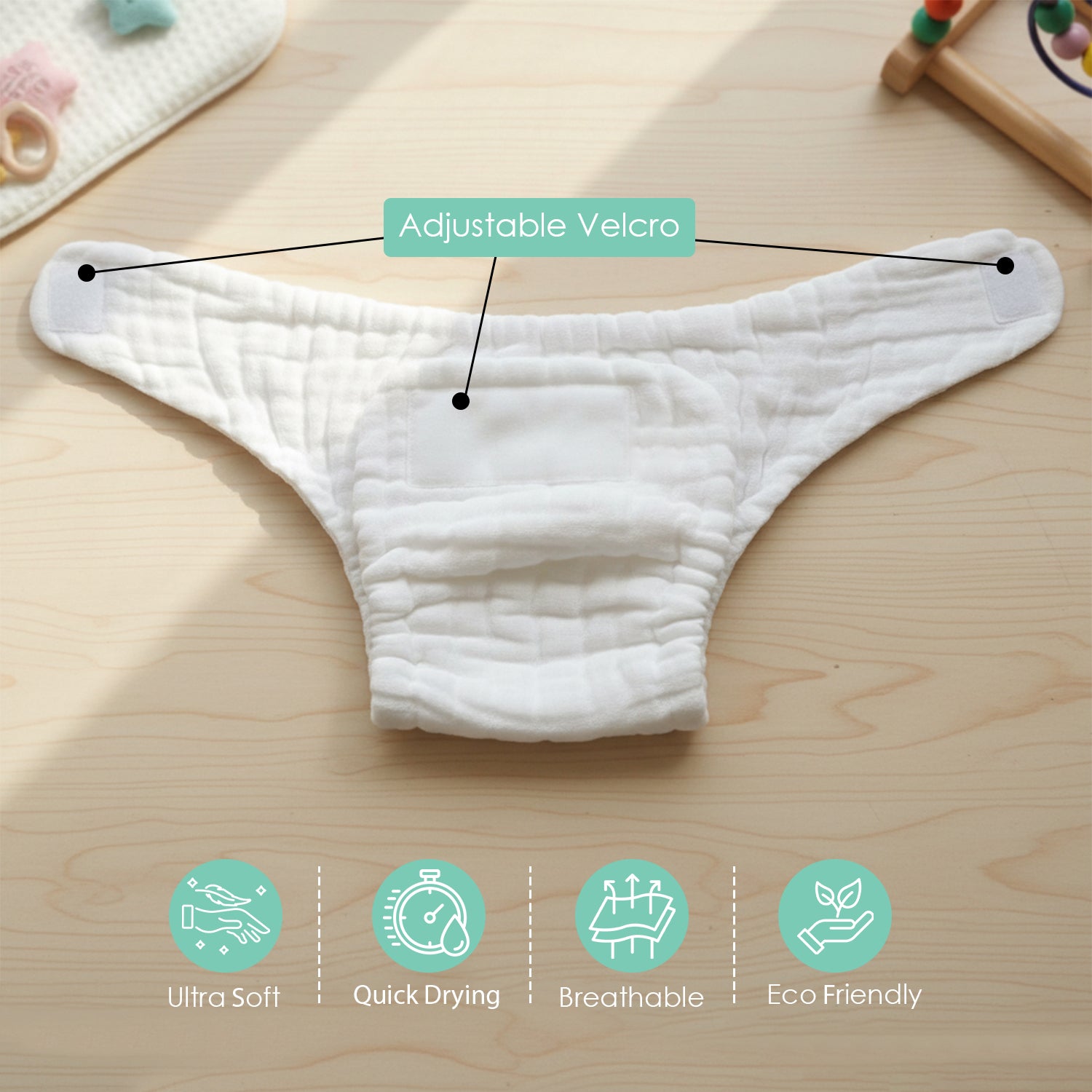 Baby Moo Plain 12 Layer Absorbent Muslin Diaper Pack of 3 - White