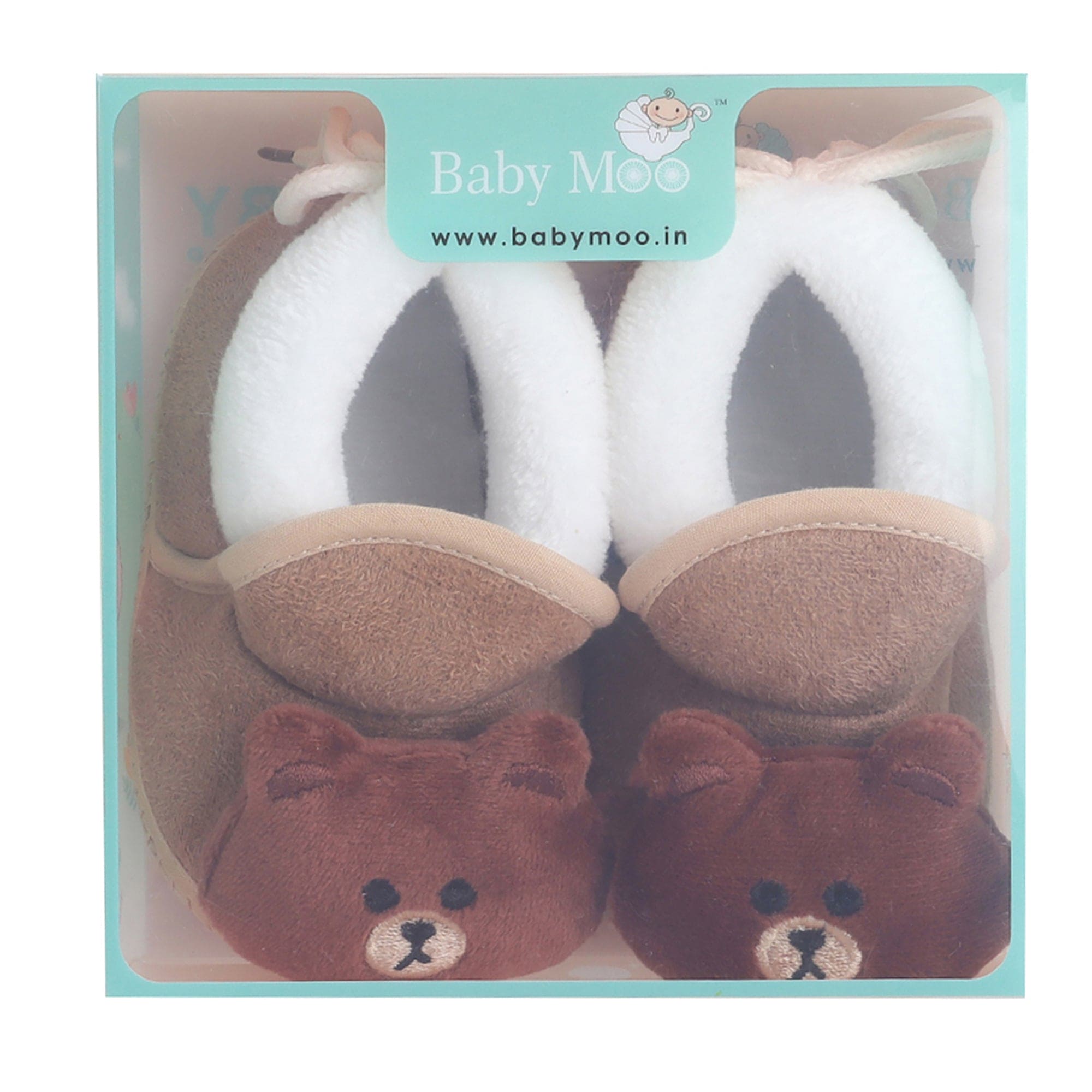 Baby Moo 3D Bear Soft Slip-On Anti-Skid Plush Warm Booties - Brown