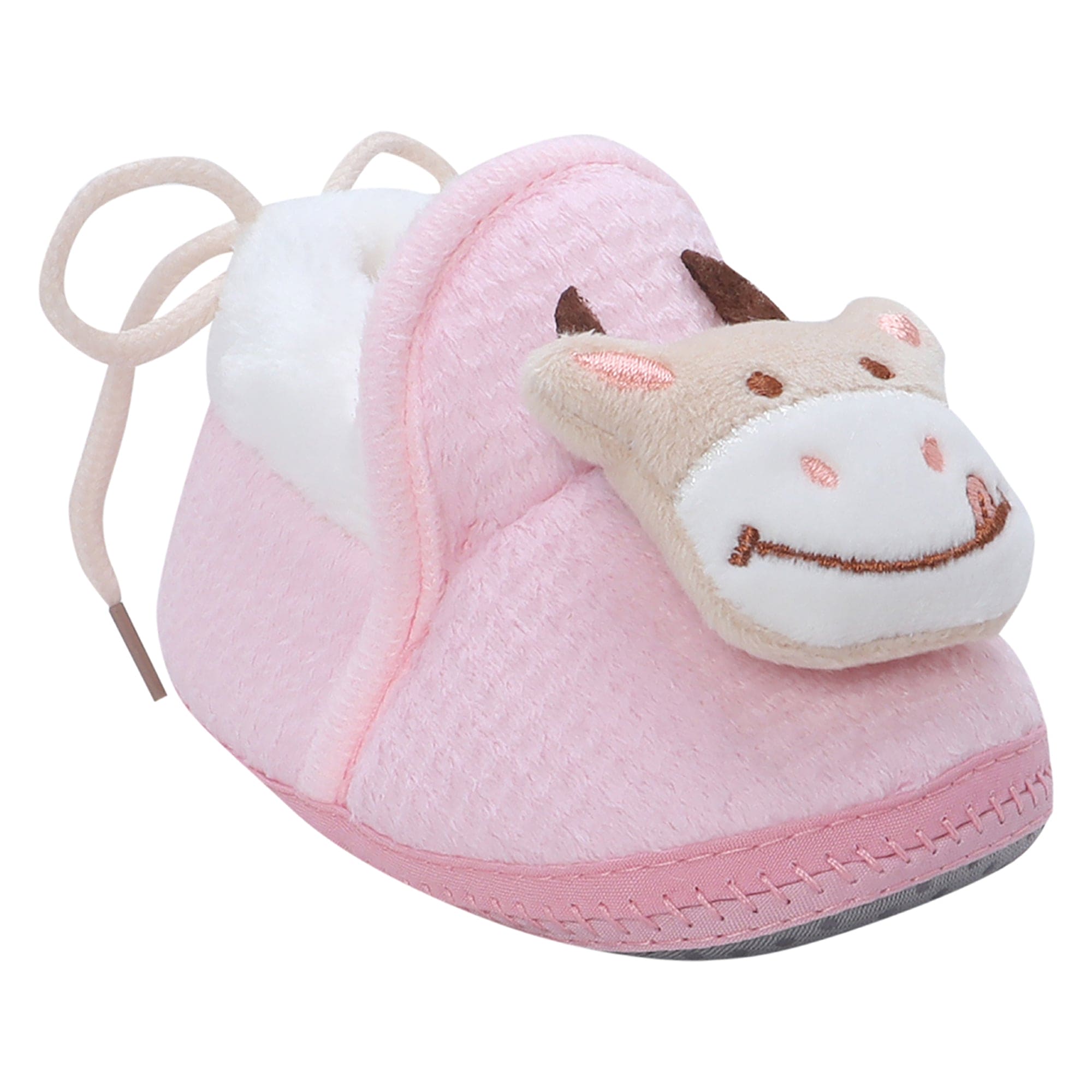 Baby Moo 3D Cow Soft Slip-On Anti-Skid Plush Warm Booties - Pink