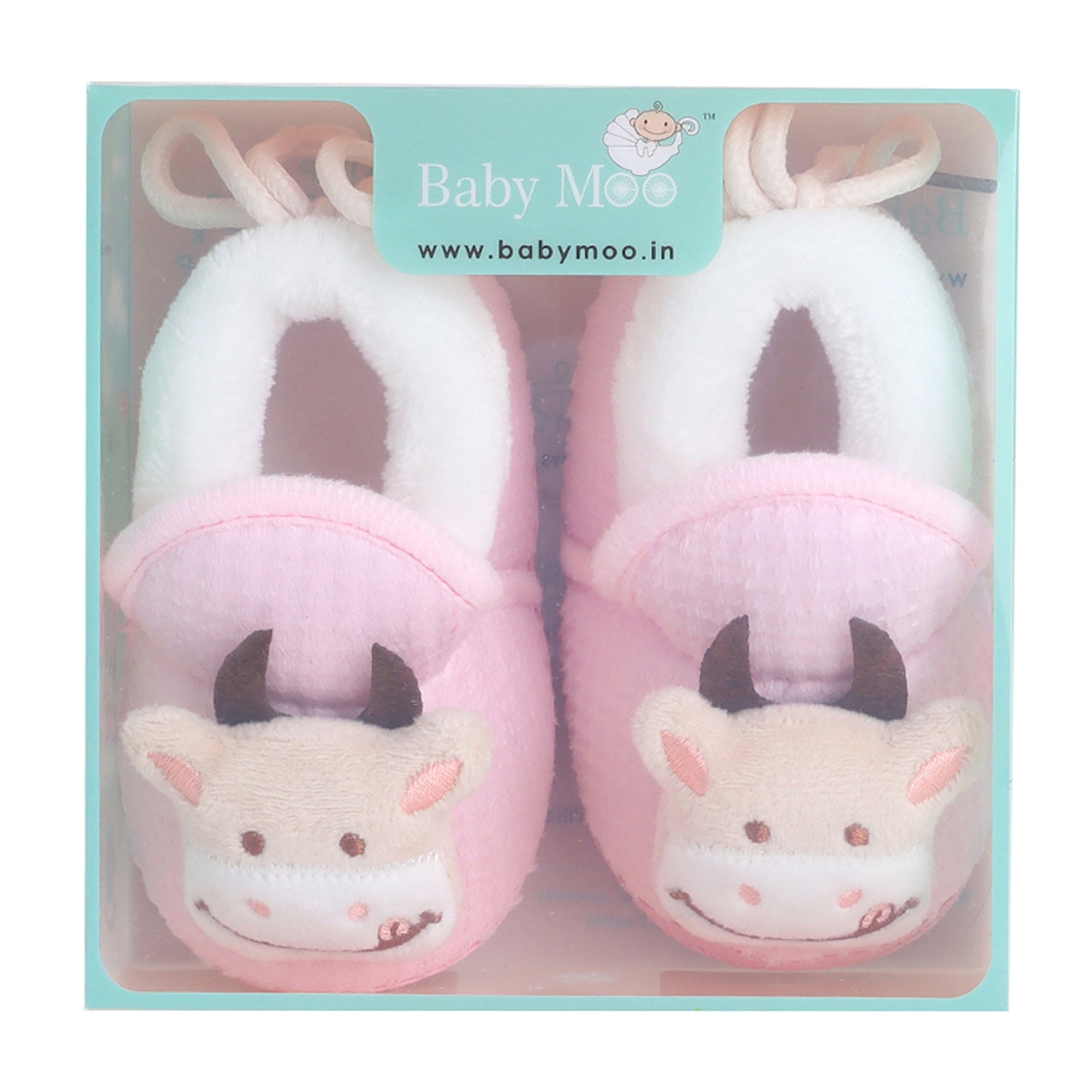 Baby Moo 3D Cow Soft Slip-On Anti-Skid Plush Warm Booties - Pink