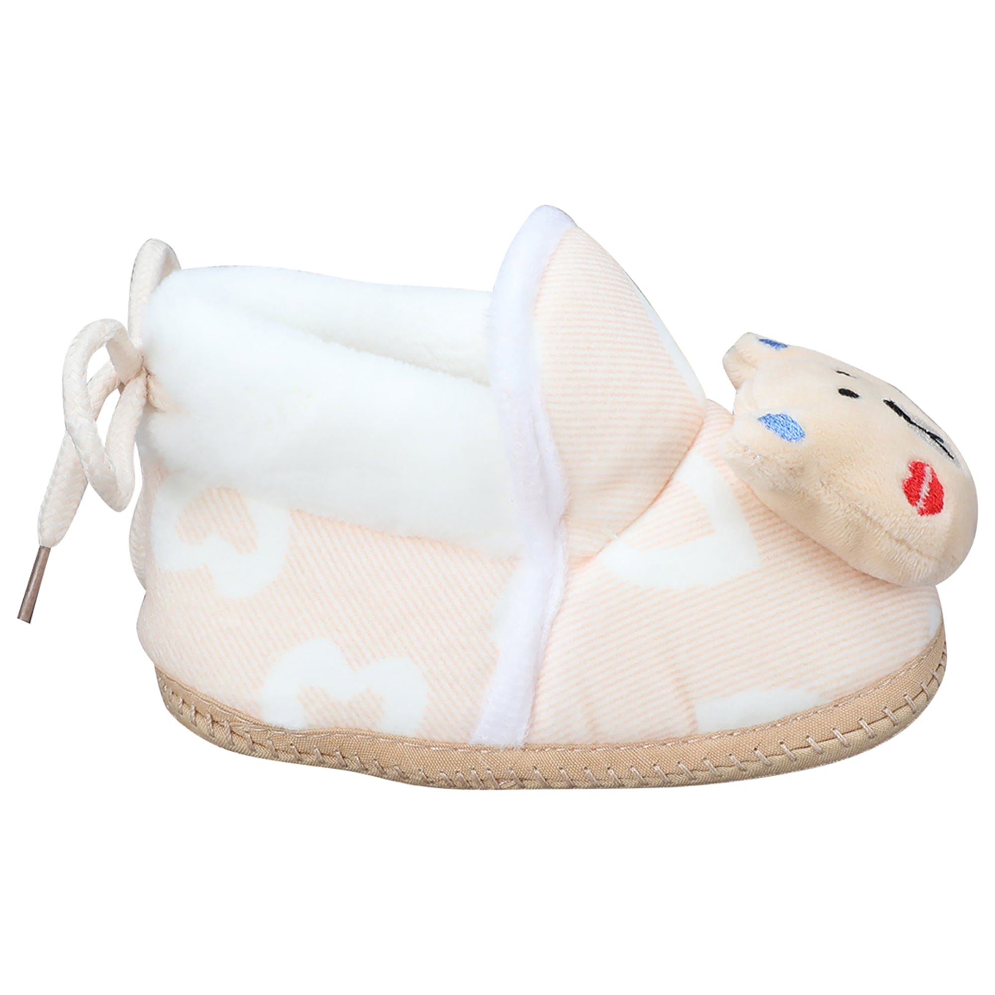 Baby Moo 3D Teddy Buddy Soft Slip-On Anti-Skid Plush Warm Booties - Beige