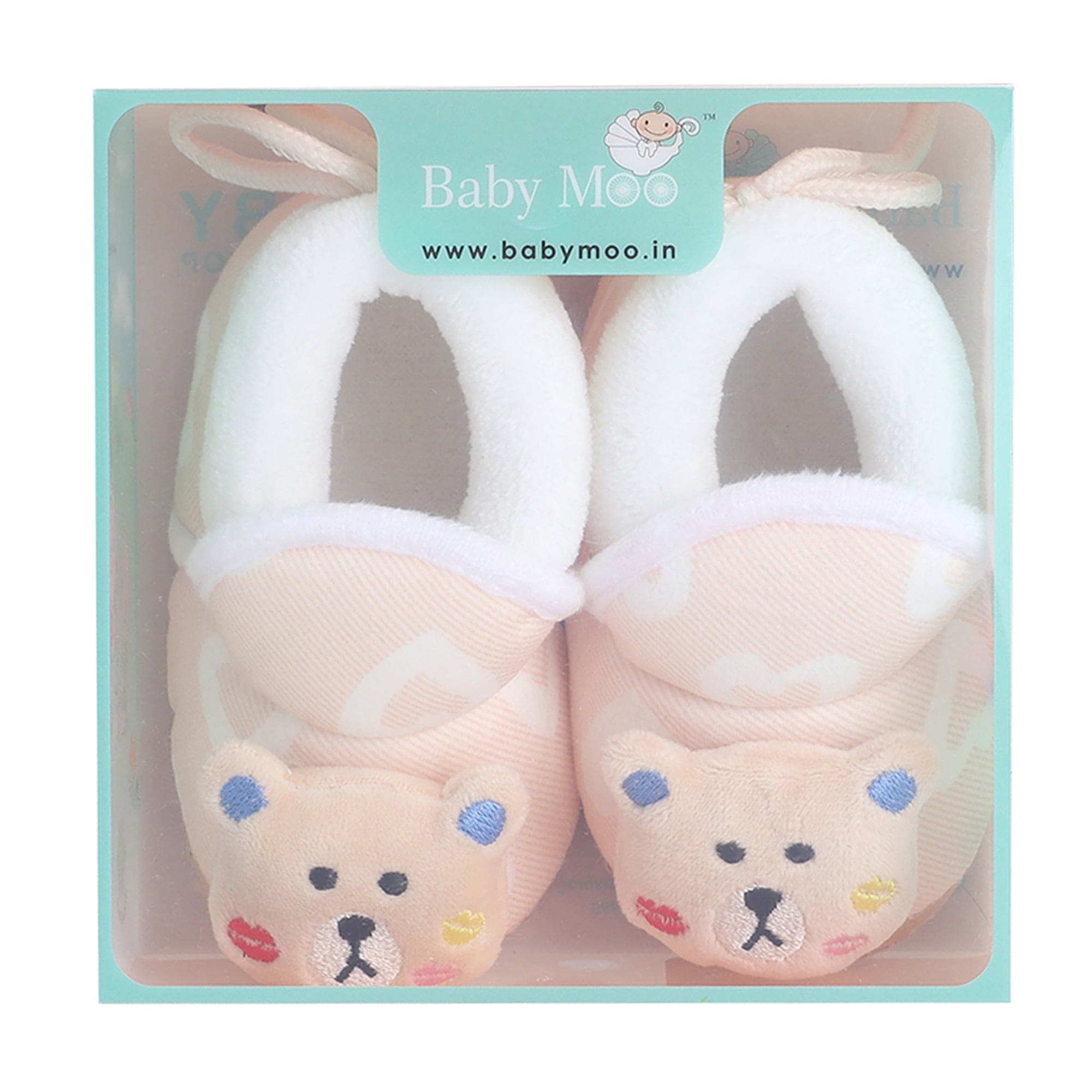 Baby Moo 3D Teddy Buddy Soft Slip-On Anti-Skid Plush Warm Booties - Beige