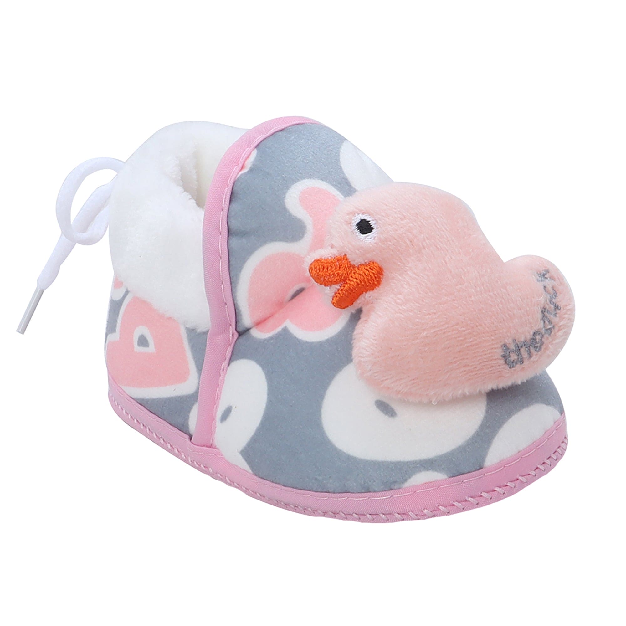 Baby Moo 3D Ducky Duck Soft Slip-On Anti-Skid Plush Warm Booties - Peach