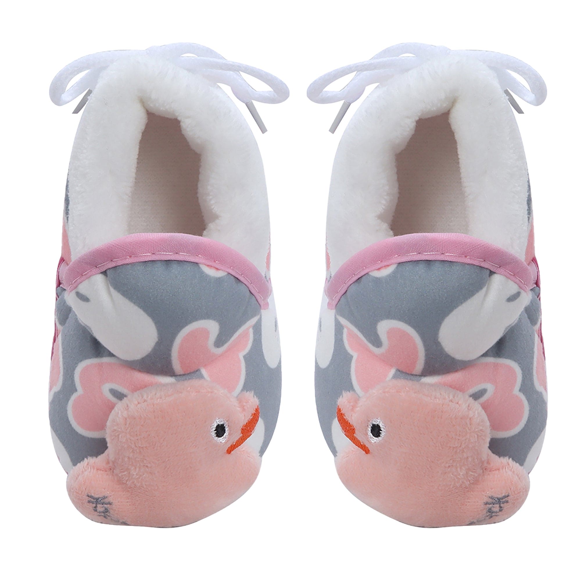 Baby Moo 3D Ducky Duck Soft Slip-On Anti-Skid Plush Warm Booties - Peach