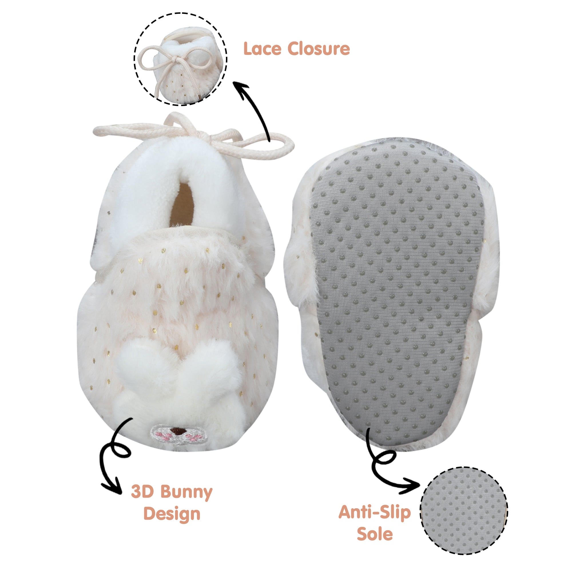 Baby Moo 3D Bunny Soft Slip-On Anti-Skid Plush Warm Booties - Cream