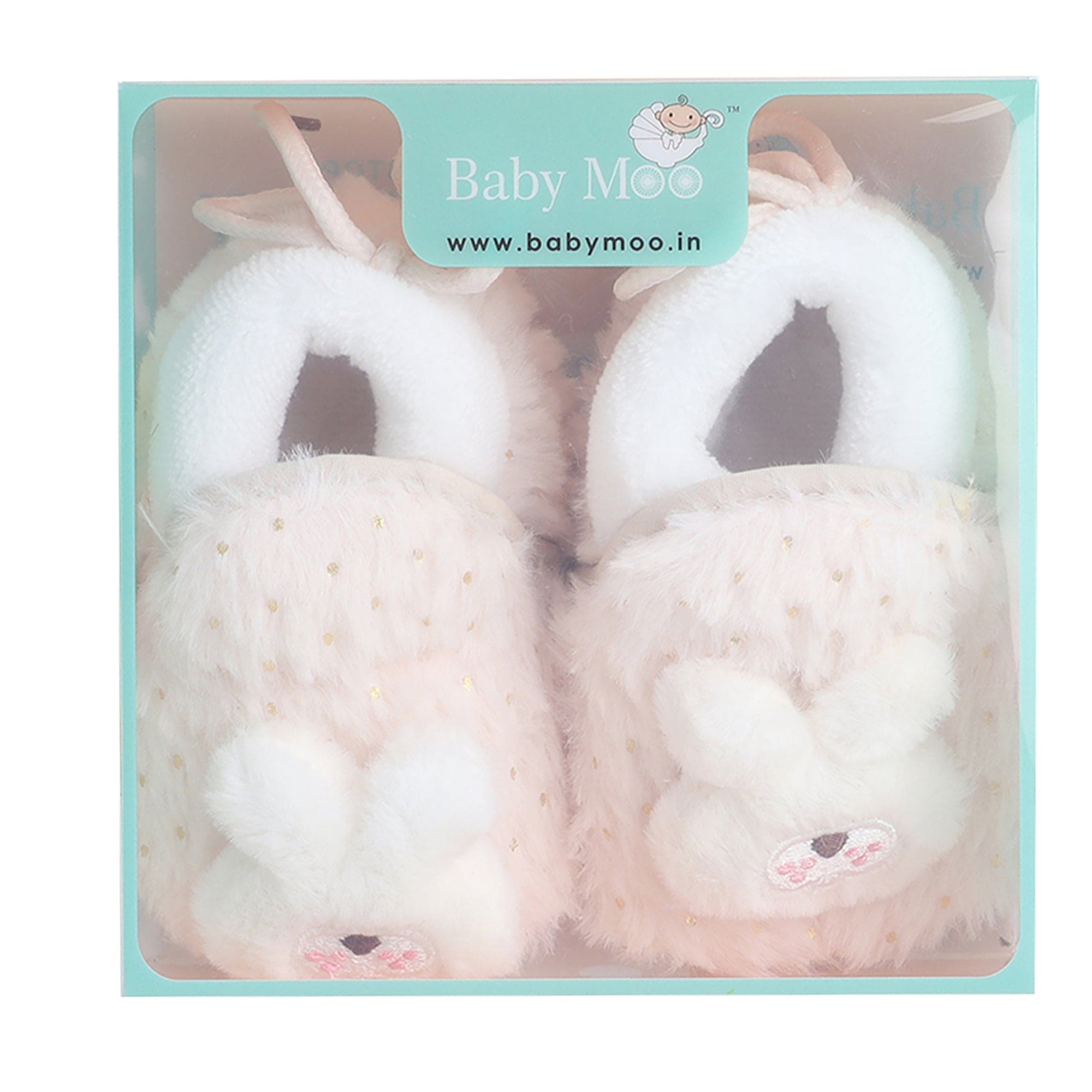 Baby Moo 3D Bunny Soft Slip-On Anti-Skid Plush Warm Booties - Cream