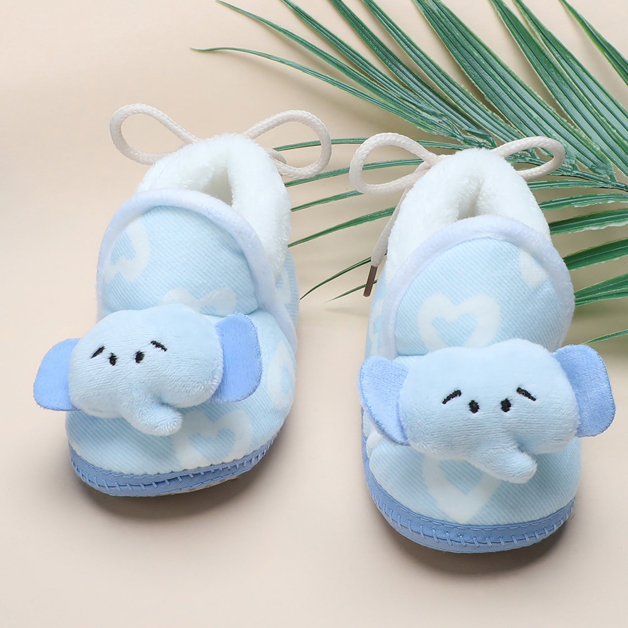 Baby Moo 3D Elephant Soft Slip-On Anti-Skid Plush Warm Booties - Blue