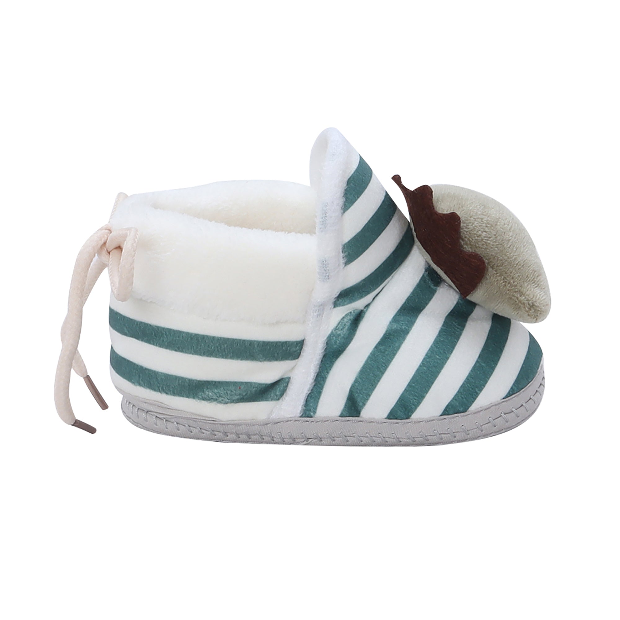 Baby Moo 3D Dino Striped Soft Slip-On Anti-Skid Plush Warm Booties - Green