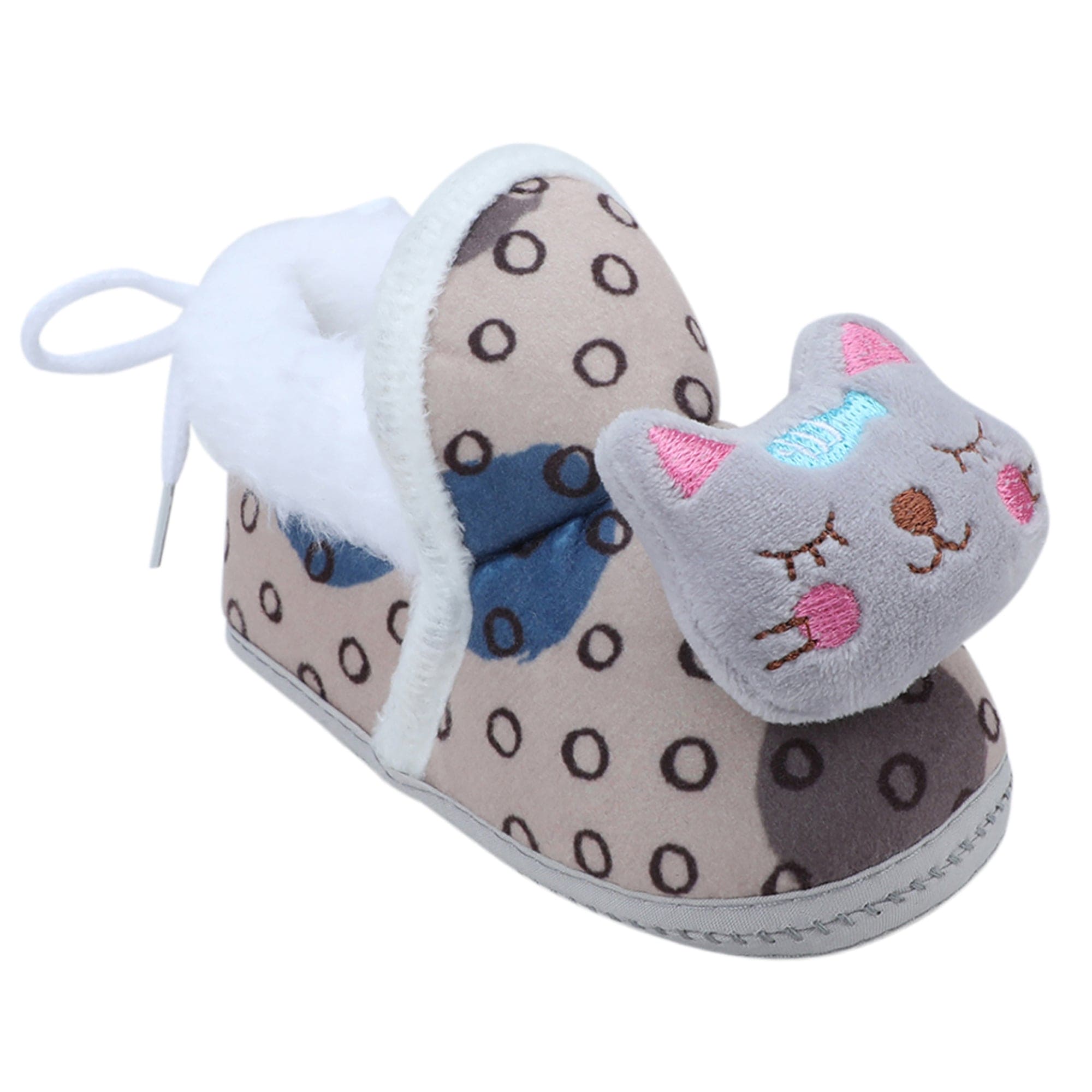 Baby Moo 3D Blushing Kitty Soft Slip-On Anti-Skid Plush Warm Booties - Beige