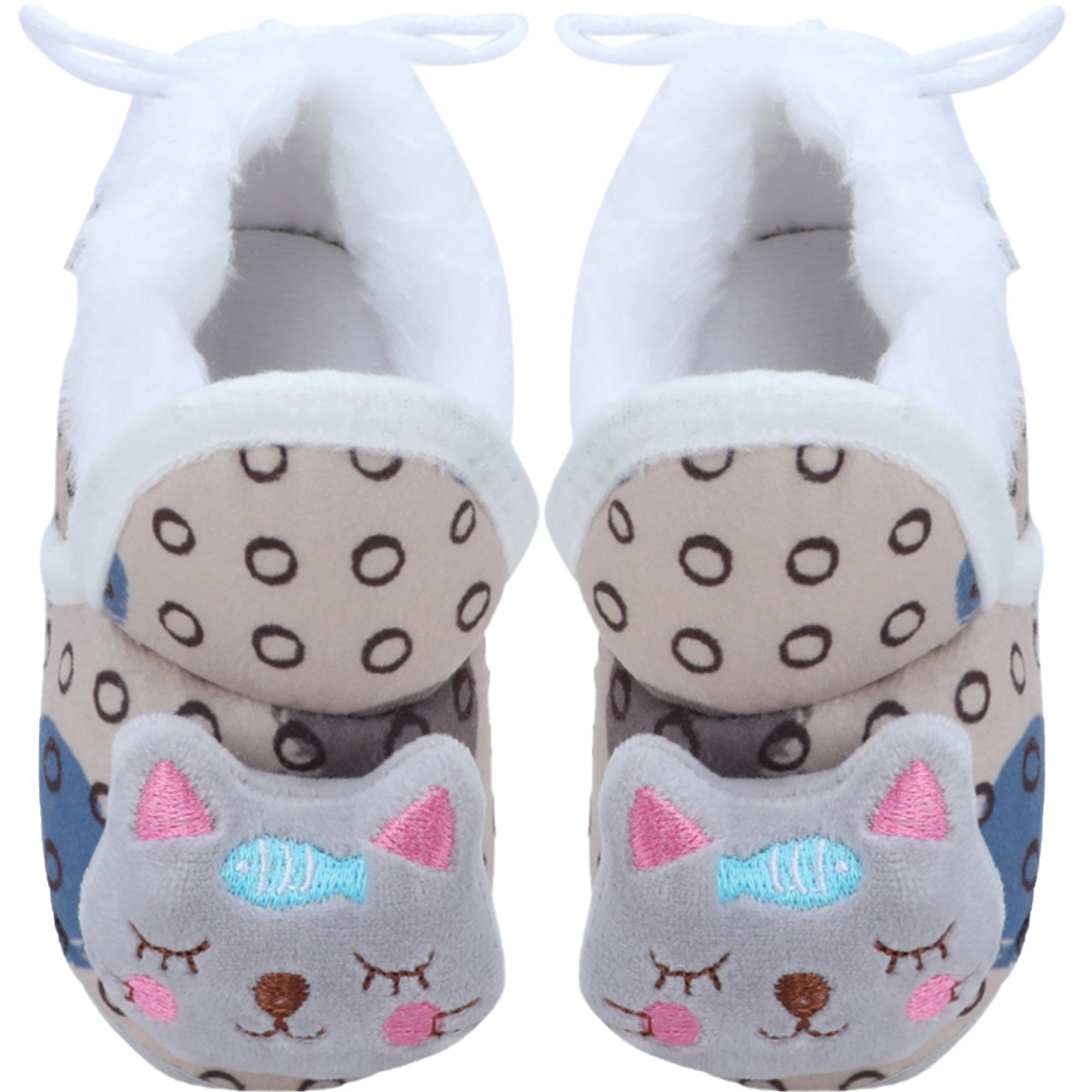 Baby Moo 3D Blushing Kitty Soft Slip-On Anti-Skid Plush Warm Booties - Beige