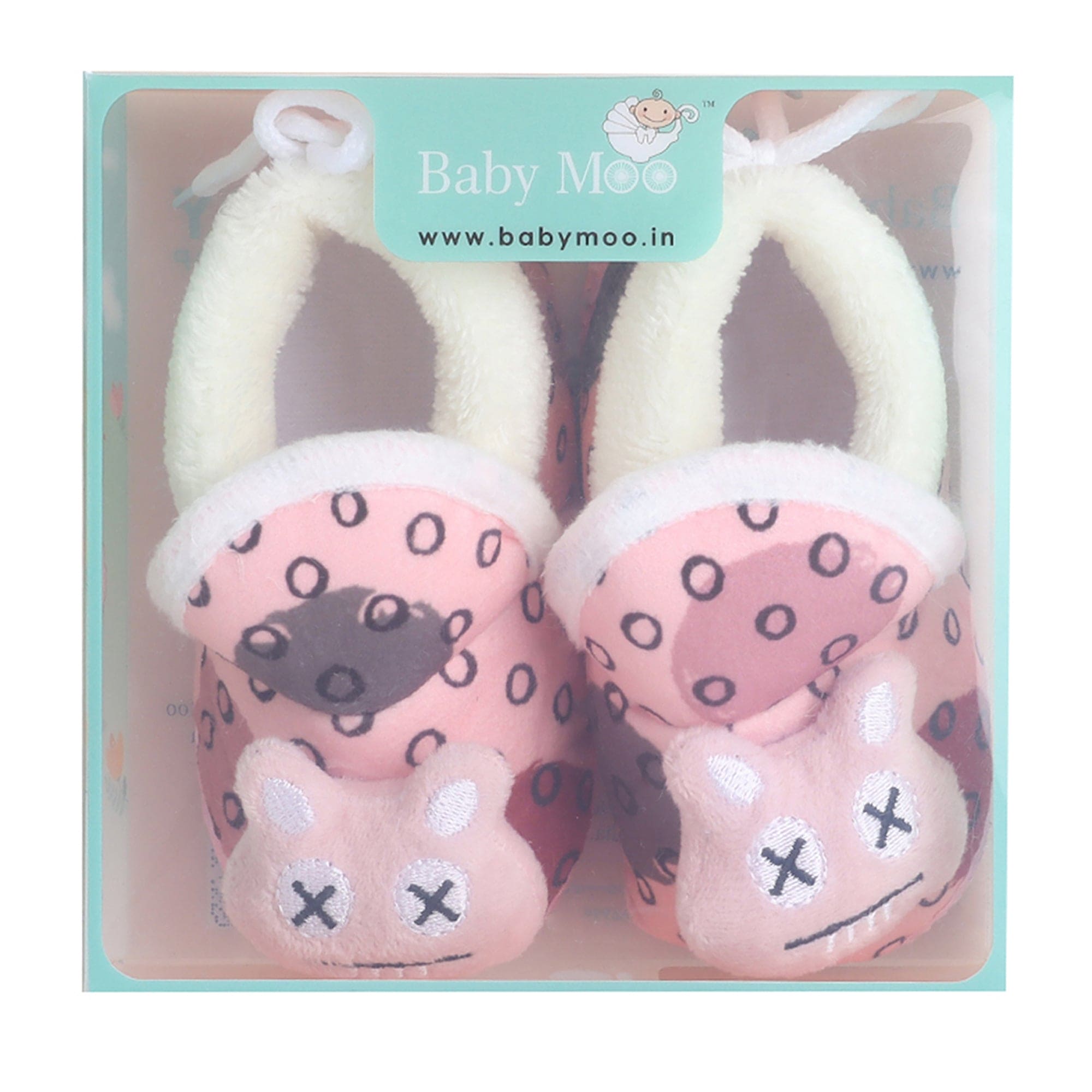 Baby Moo 3D Dizzy Cat Soft Slip-On Anti-Skid Plush Warm Booties - Peach