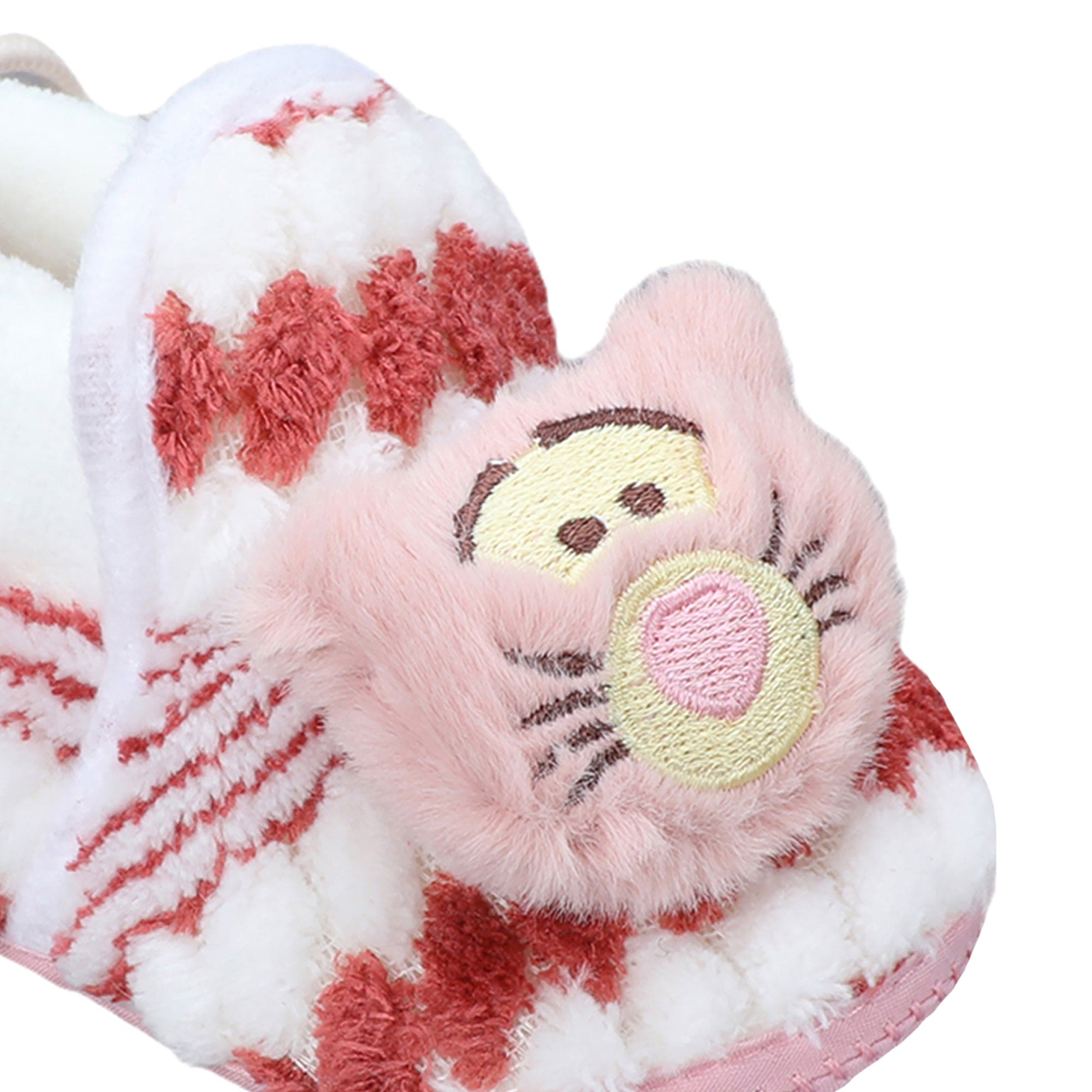 Baby Moo 3D Cub Striped Soft Slip-On Anti-Skid Plush Warm Booties - Maroon