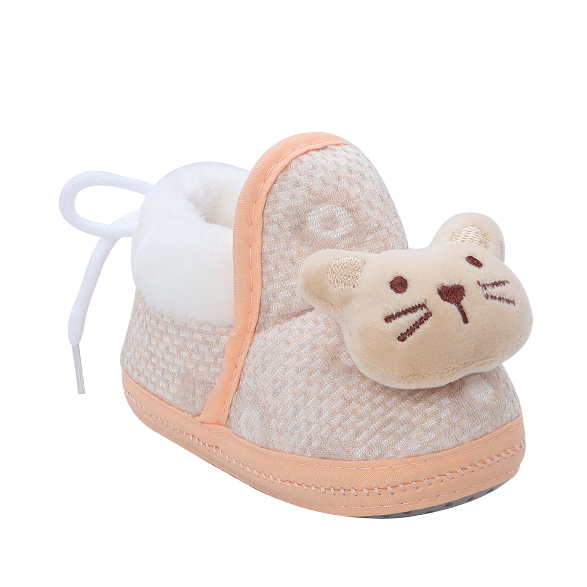 Baby Moo 3D Cute Kitty Soft Slip-On Anti-Skid Plush Warm Booties - Beige