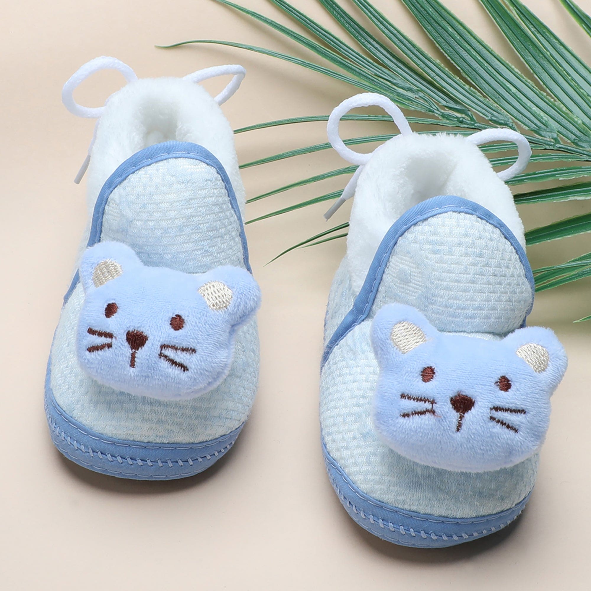 Baby Moo 3D Cute Kitty Soft Slip-On Anti-Skid Plush Warm Booties - Blue