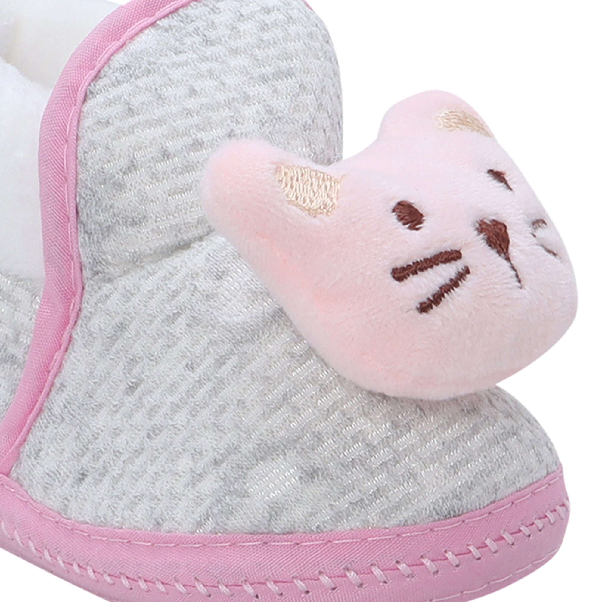 Baby Moo 3D Cute Kitty Soft Slip-On Anti-Skid Plush Warm Booties - Pink