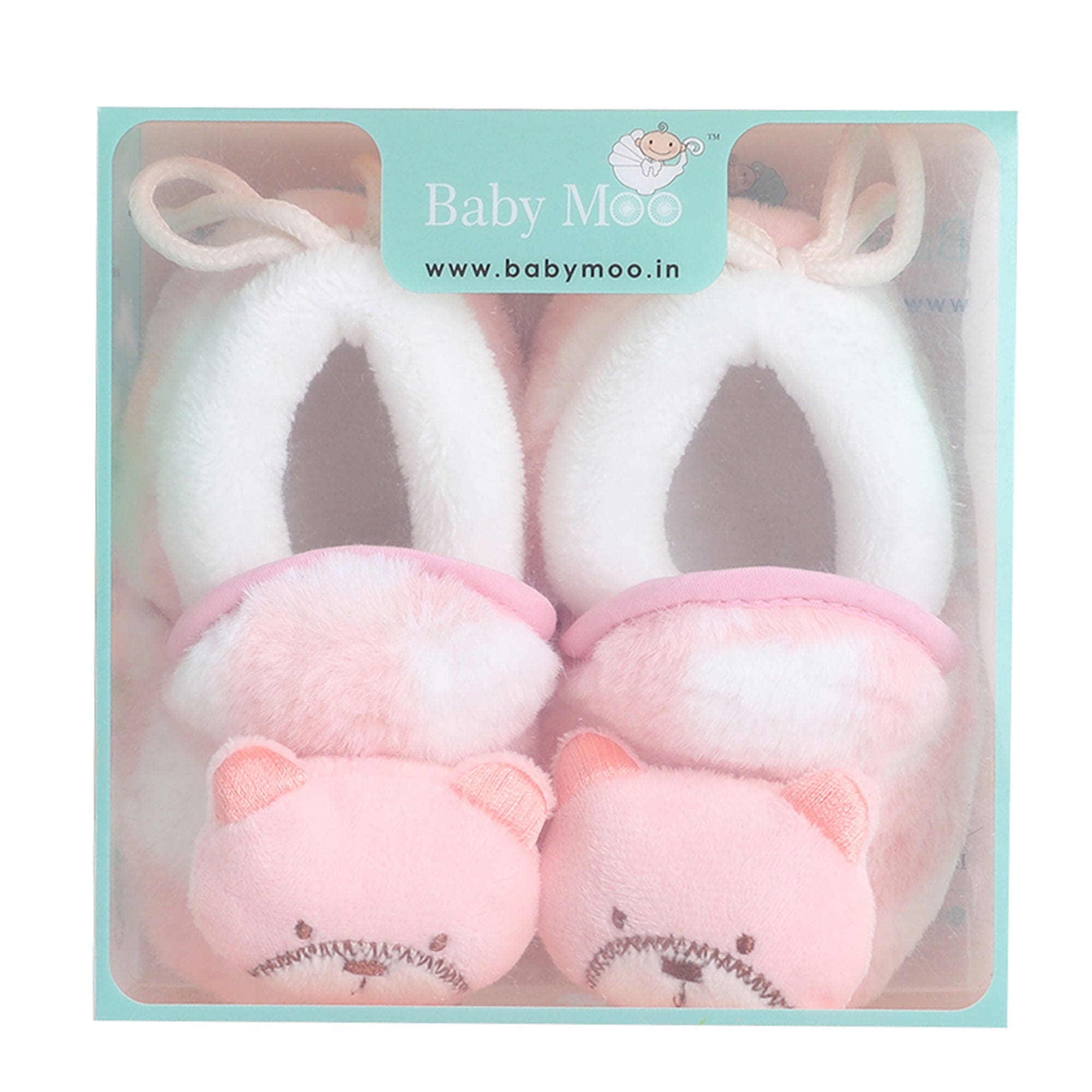 Baby Moo 3D Dear Bear Soft Slip-On Anti-Skid Plush Warm Booties - Pink