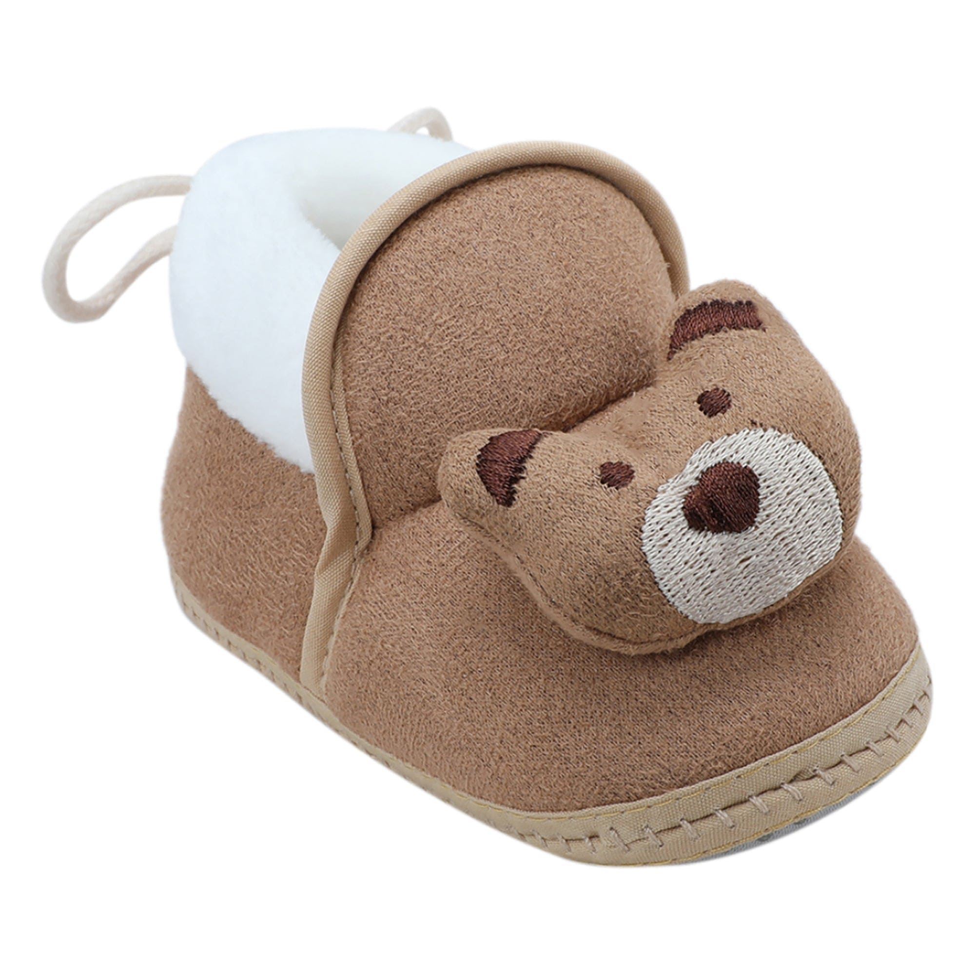 Baby Moo 3D Teddy Soft Slip-On Anti-Skid Plush Warm Booties - Brown