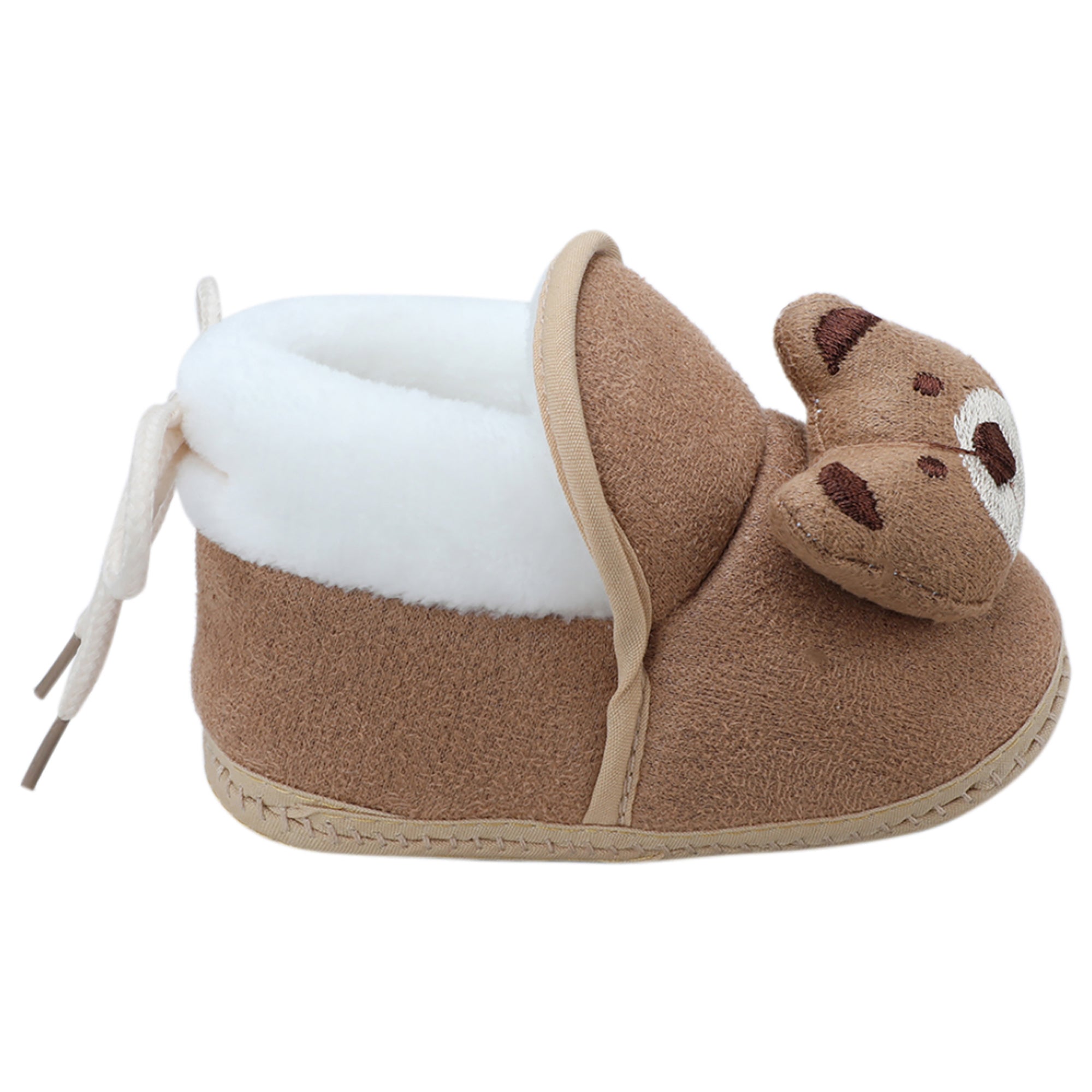 Baby Moo 3D Teddy Soft Slip-On Anti-Skid Plush Warm Booties - Brown