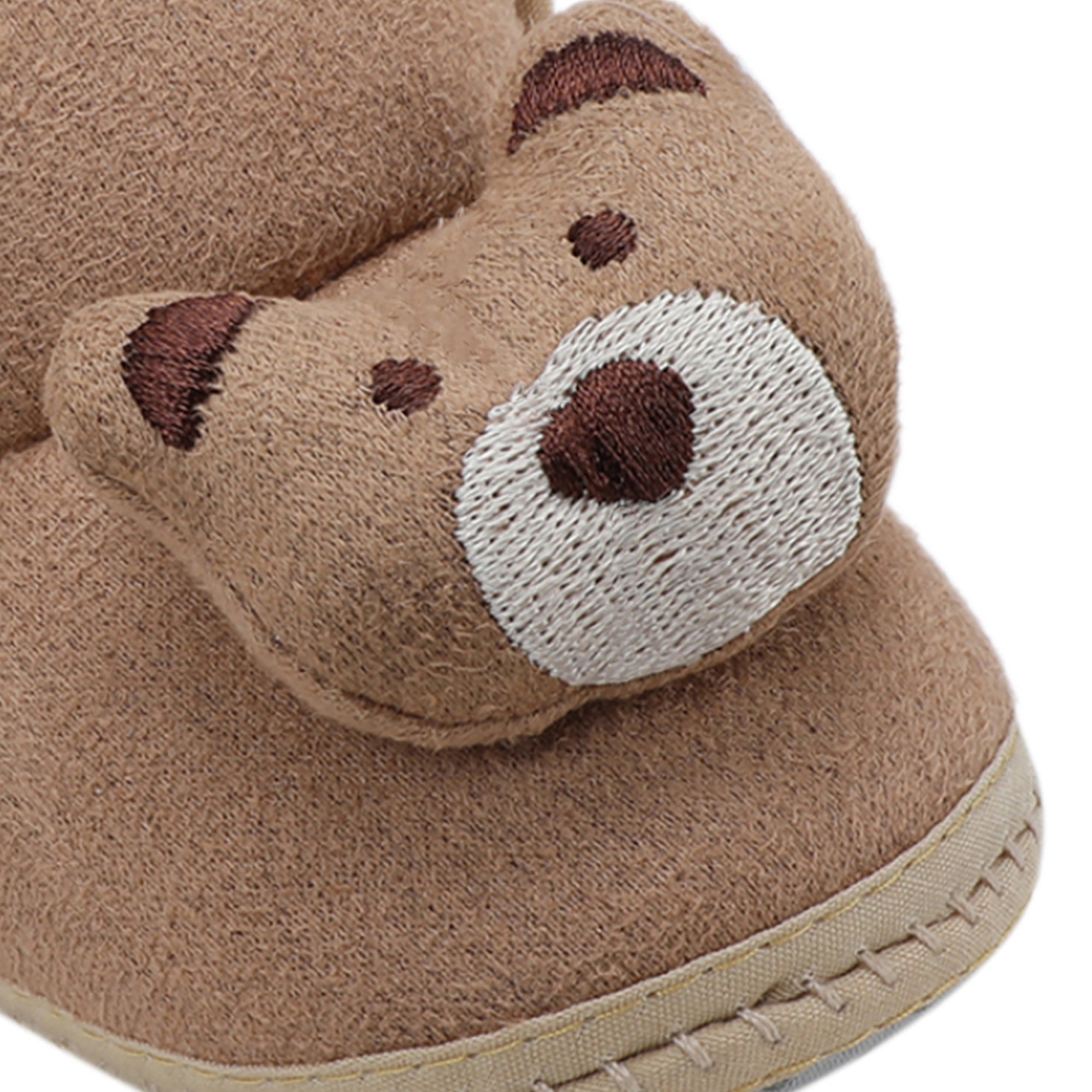 Baby Moo 3D Teddy Soft Slip-On Anti-Skid Plush Warm Booties - Brown