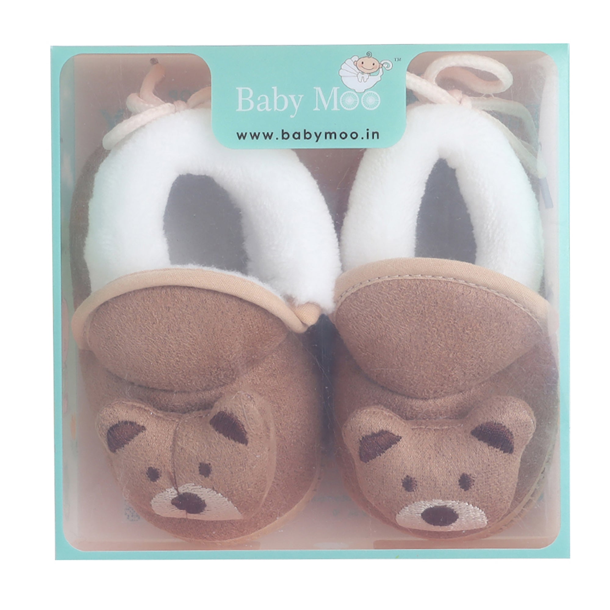 Baby Moo 3D Teddy Soft Slip-On Anti-Skid Plush Warm Booties - Brown