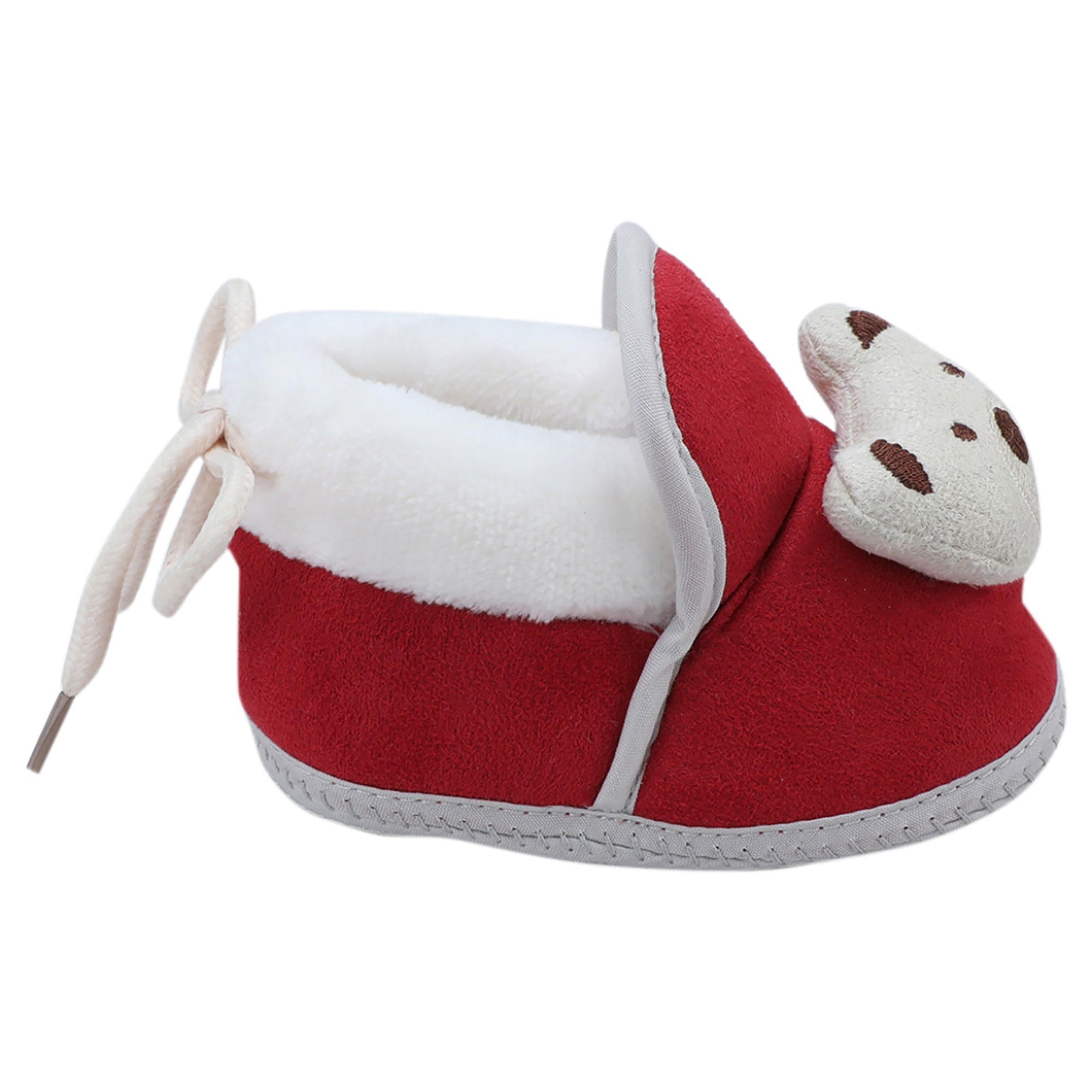 Baby Moo 3D Teddy Soft Slip-On Anti-Skid Plush Warm Booties - Maroon